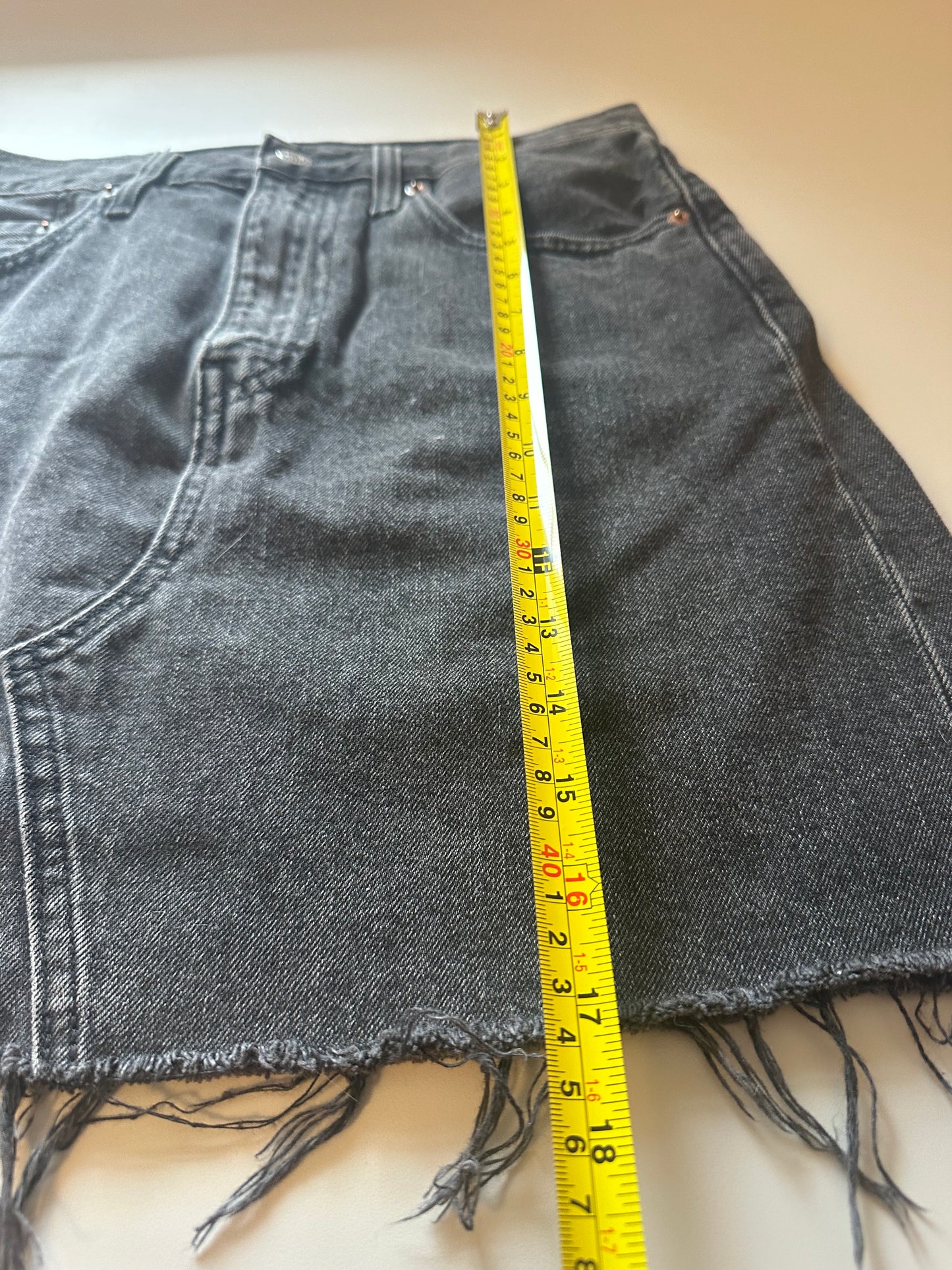 Levi's Black Distressed Hem Denim Mini Jean Skirt | Size 27