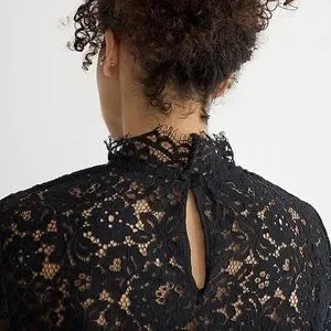 J. Crew Scalloped Black Lace Women's Mock Neck Blouse | Size 2