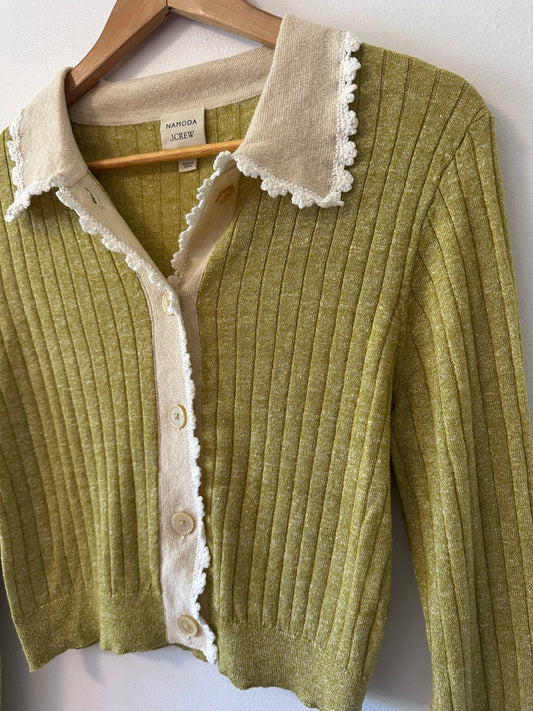 Cassi Namoda X J.Crew Limited Edition Collared Ribbed Sweater in Green | Size Large