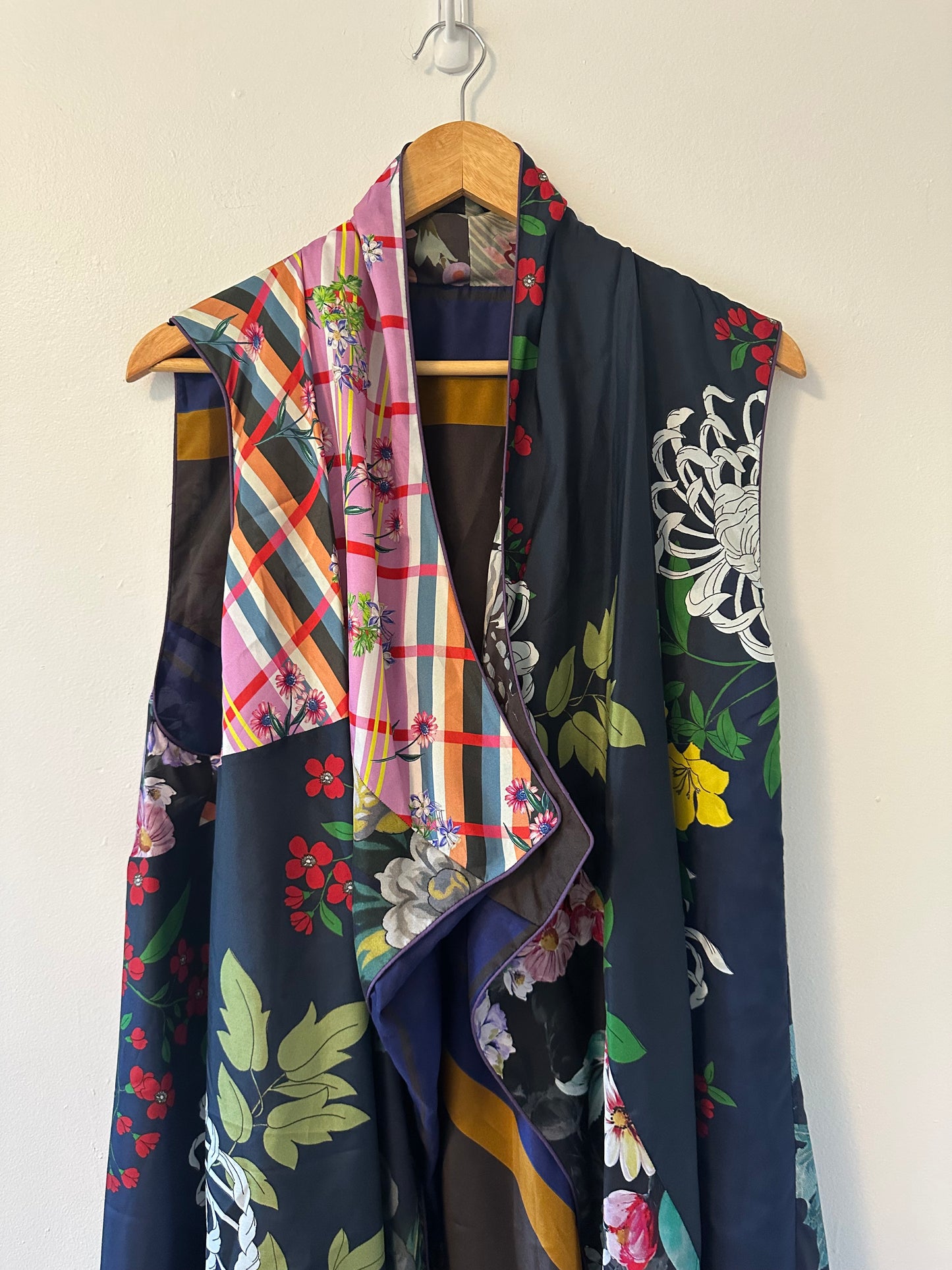 Johnny Was Multicolor Floral Silk Owl Gale Kimono Long Cardigan | Size Medium