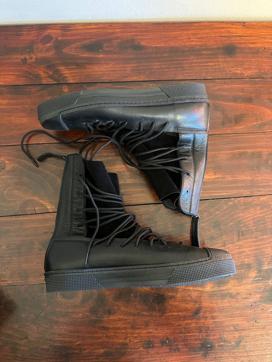 Marcella NYC - Alicia Black Lace-Up Women's Boots with Sneaker Sole and Zipper | Size 8