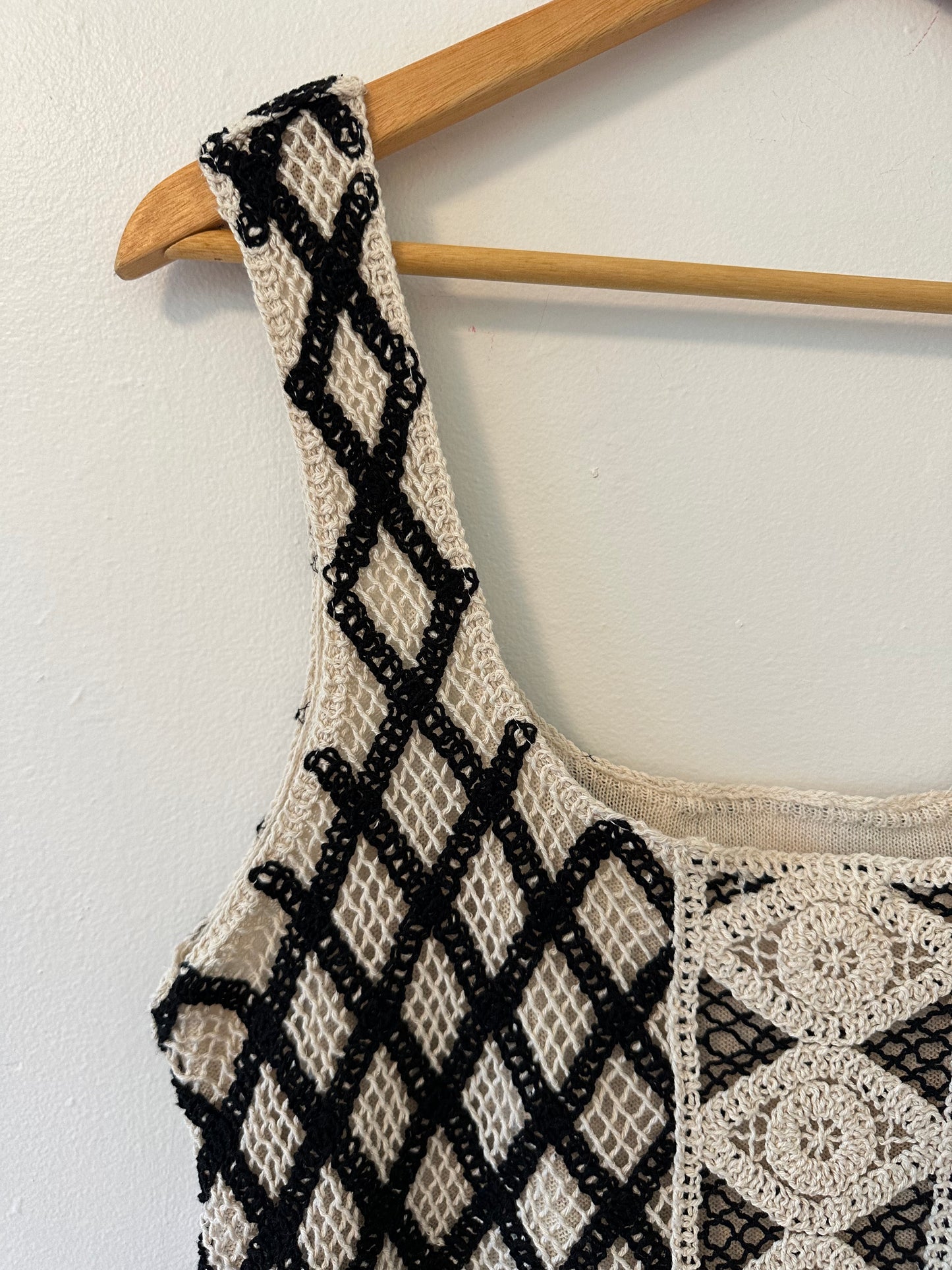 Z Supply Playa Dress in Black and Cream Crochet - Size Medium