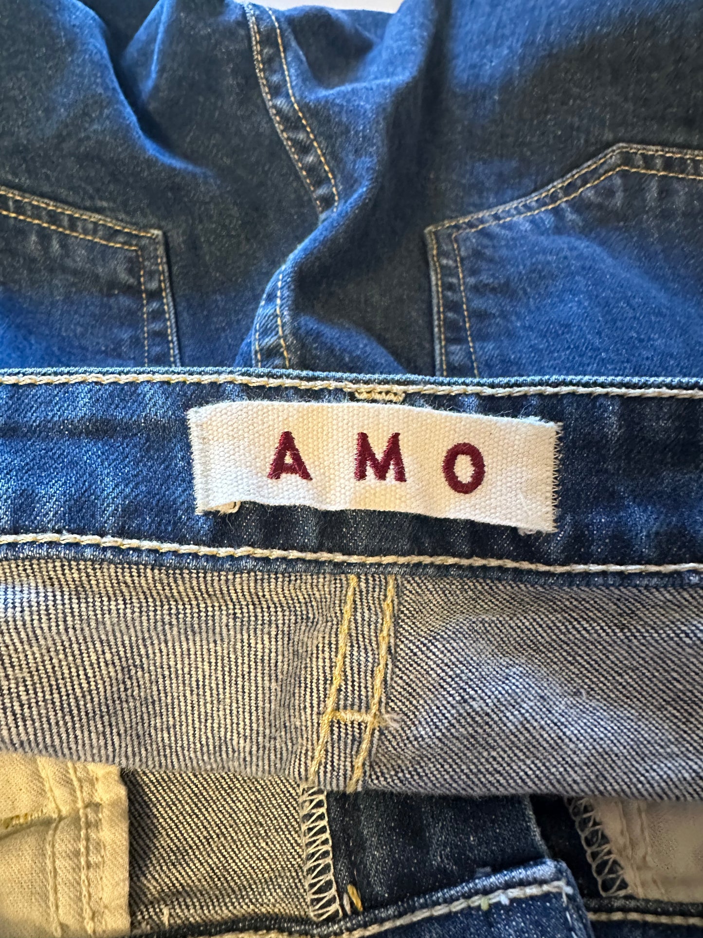 AMO Denim Bella Dark Blue Flare Jeans in Indie Blue | Size 29