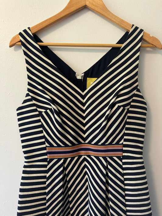 Maeve Black and White Striped V-Neck Mini Dress | Size 6