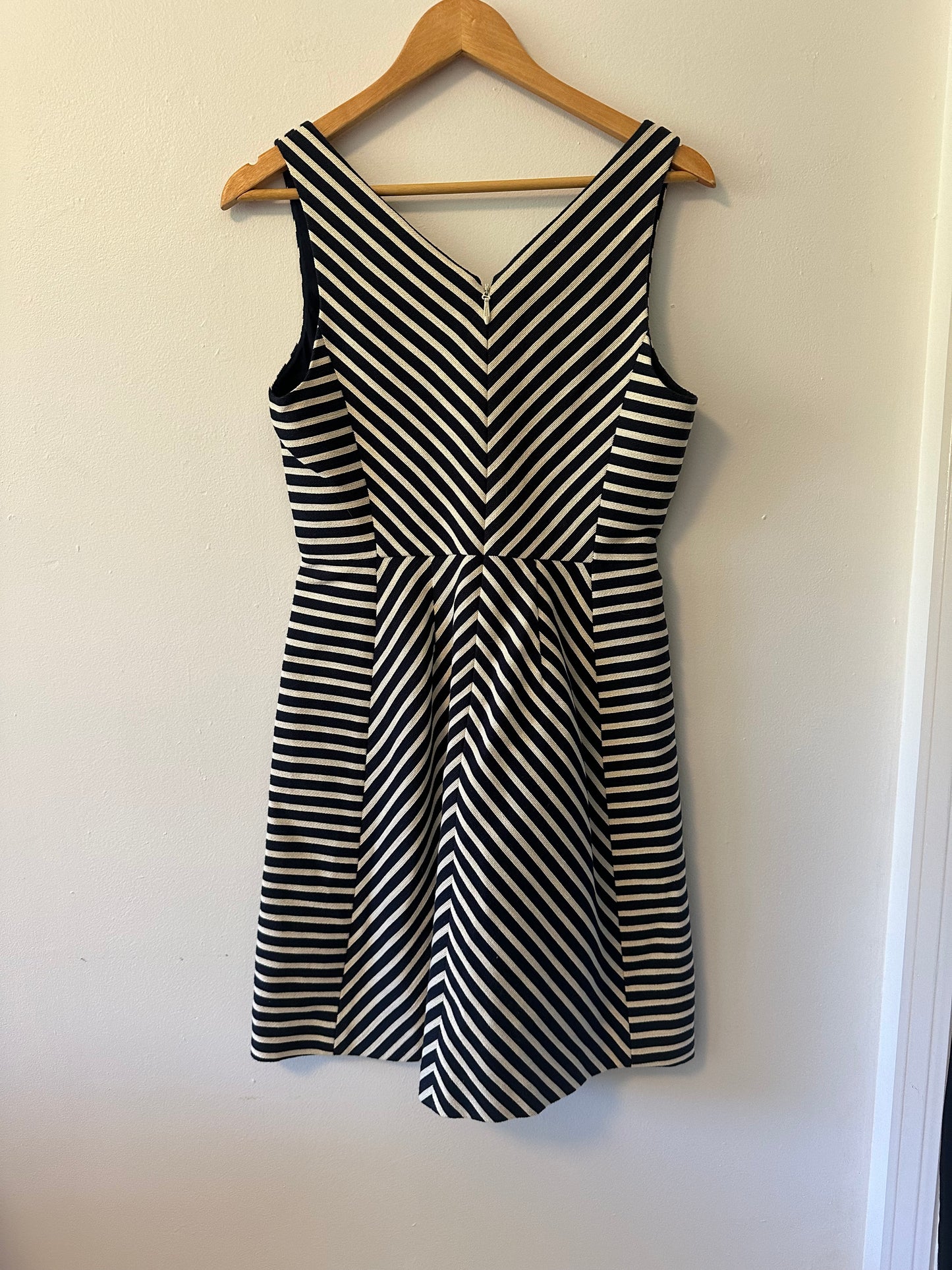 Maeve Black and White Striped V-Neck Mini Dress | Size 6