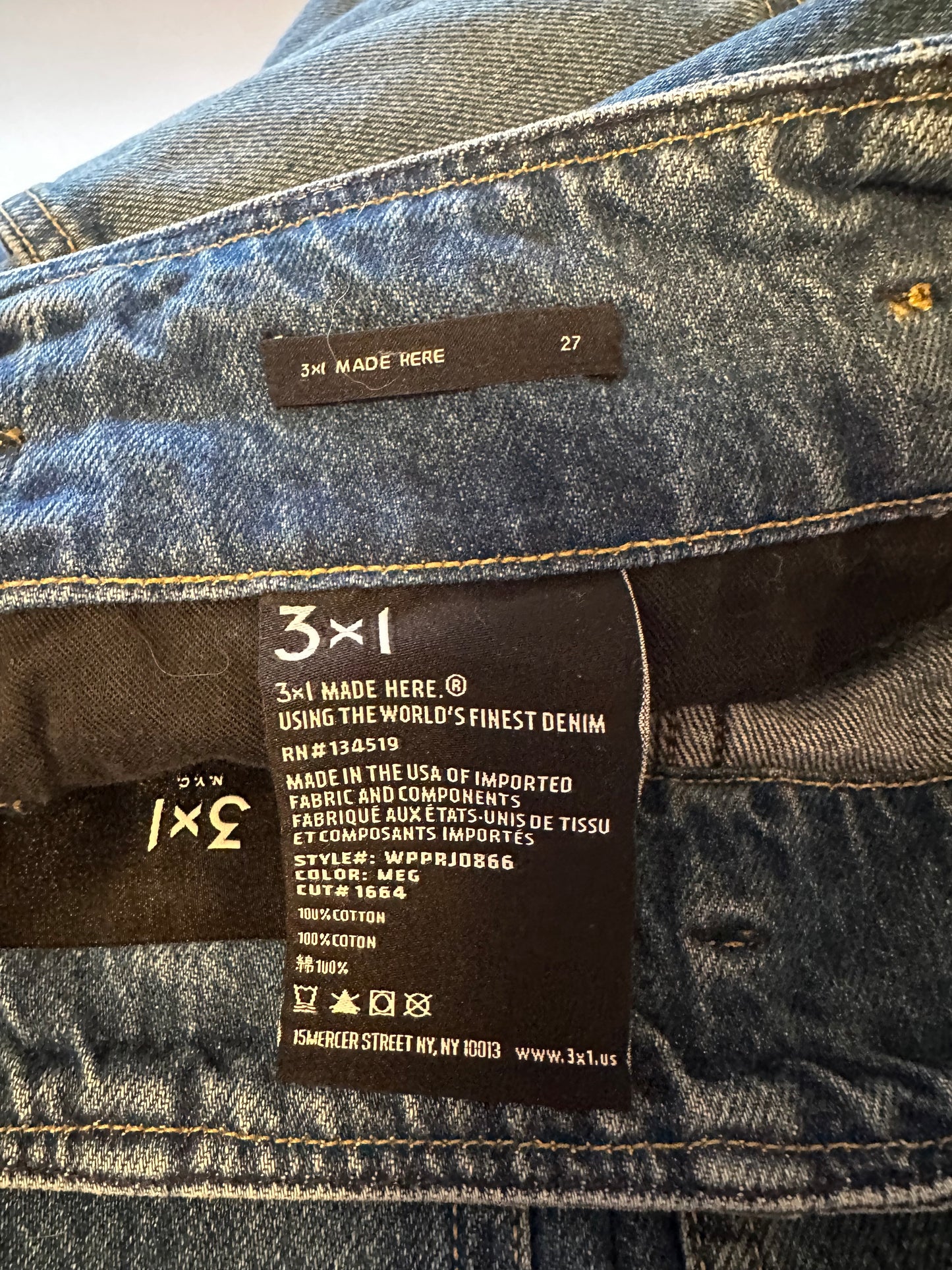 3x1 High Waist Paperbag Belted Cotton Blue Denim Jeans | Size 27