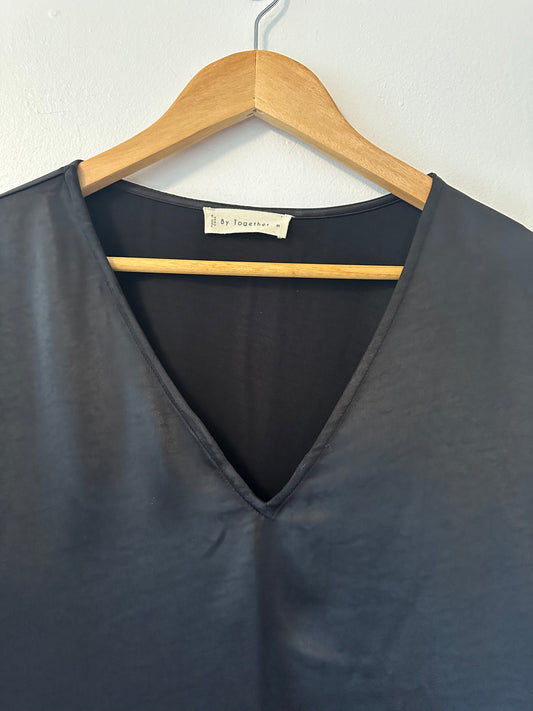 By Together Black Mini Silky V-Neck Dress | Size Medium