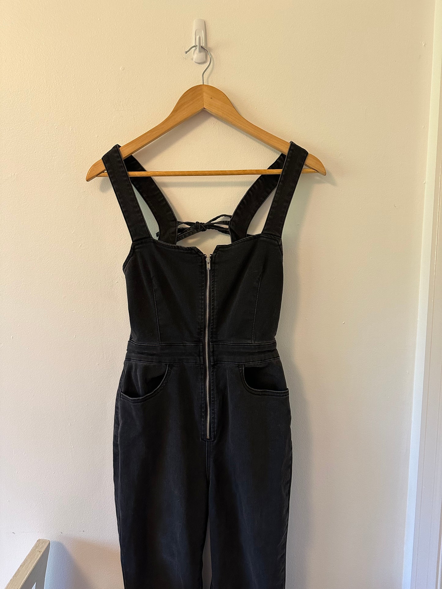 We The Free - Free People CRVY Black Open-Back Flare Leg Jumpsuit | Size 4