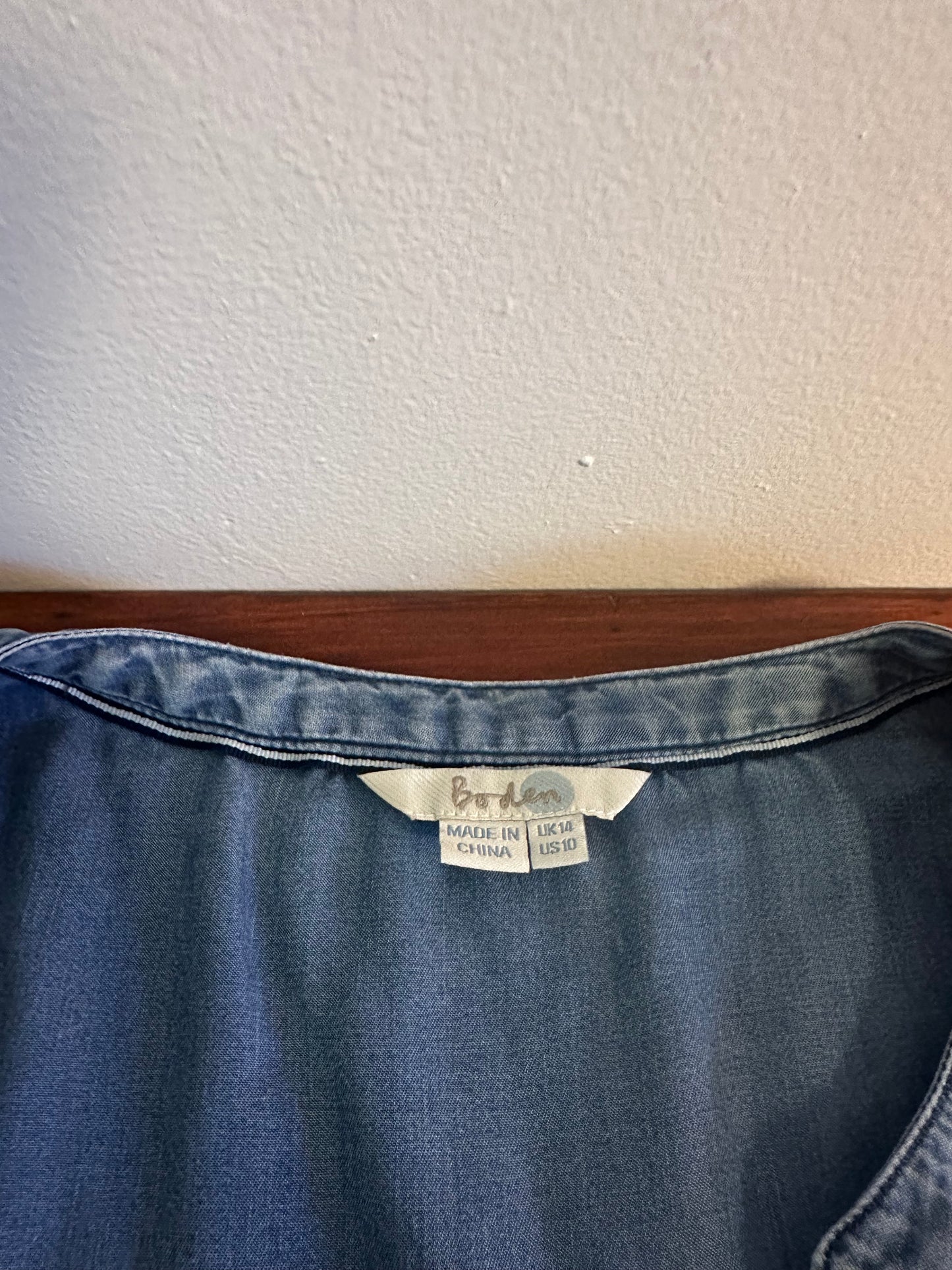 Boden Split Neck Blue Denim Popover Blouse - Size 10