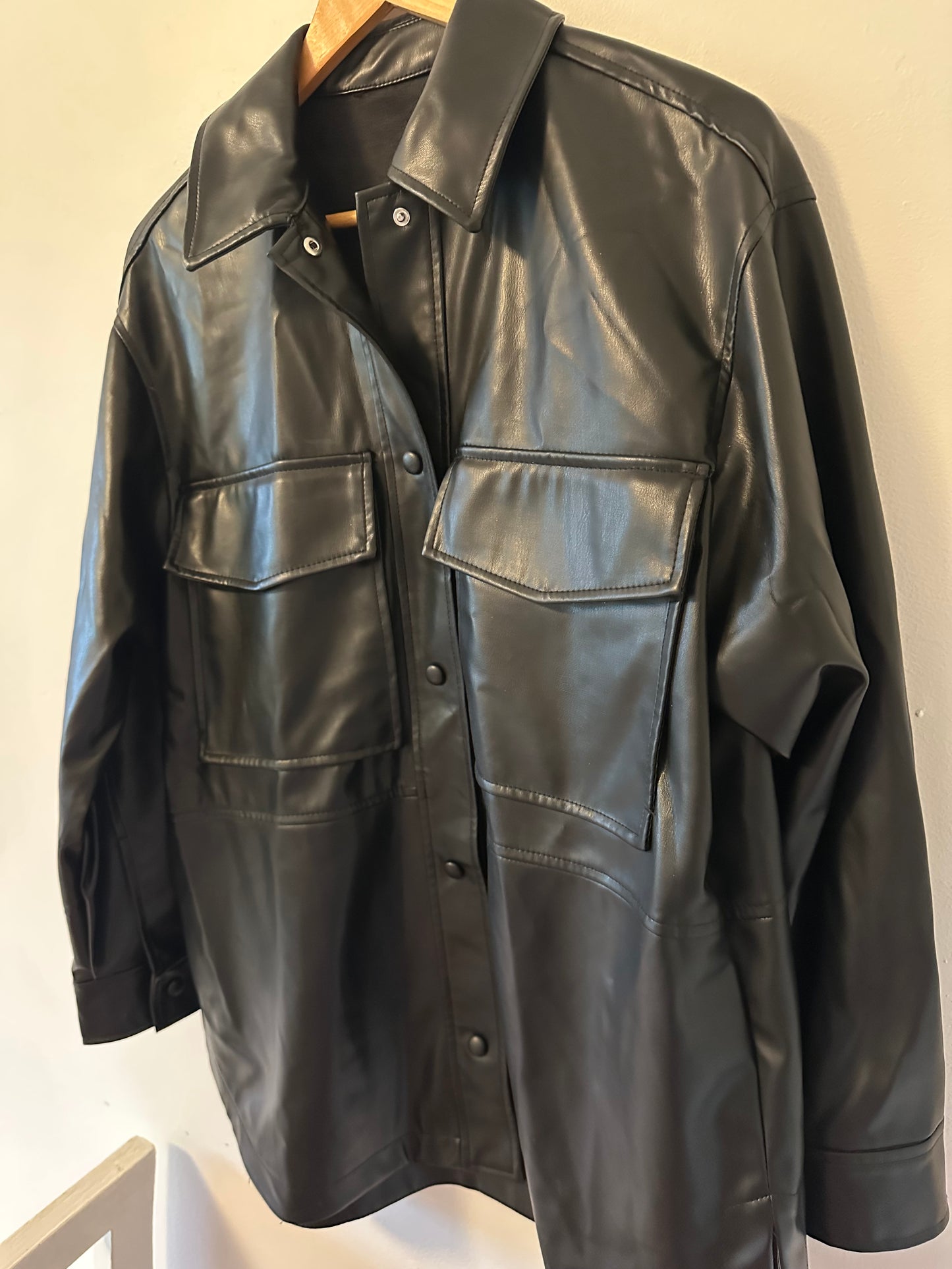 Zara Classic Black Faux Leather Oversized Jacket