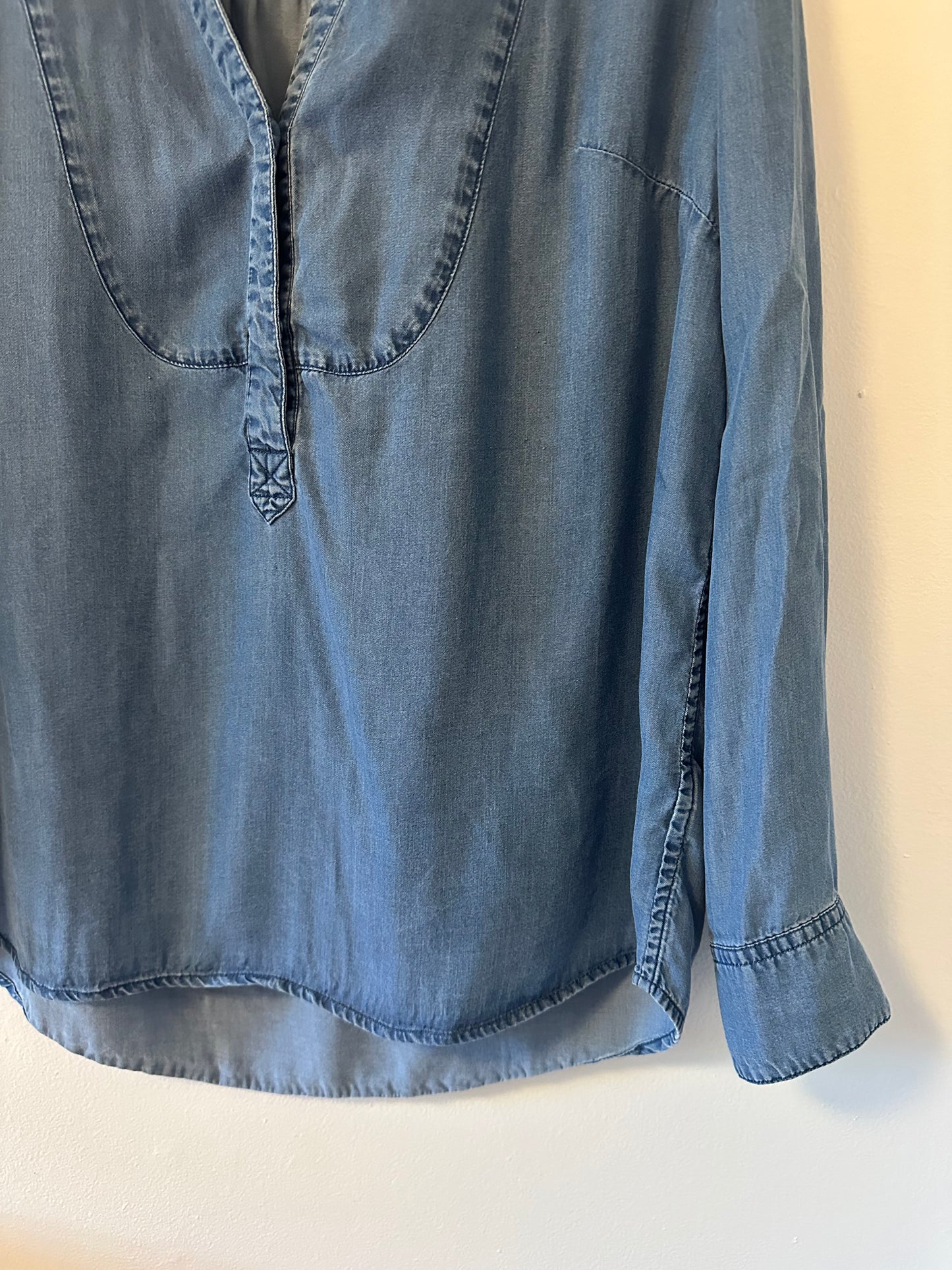 Boden Split Neck Blue Denim Popover Blouse - Size 10