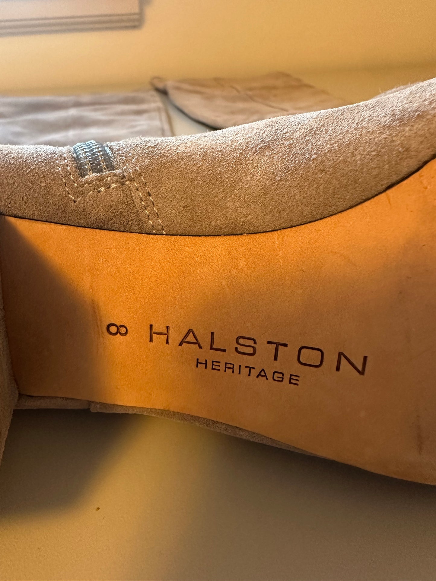 Halston Heritage Light Tan Over the Knee Suede Heeled Boots | Size 8
