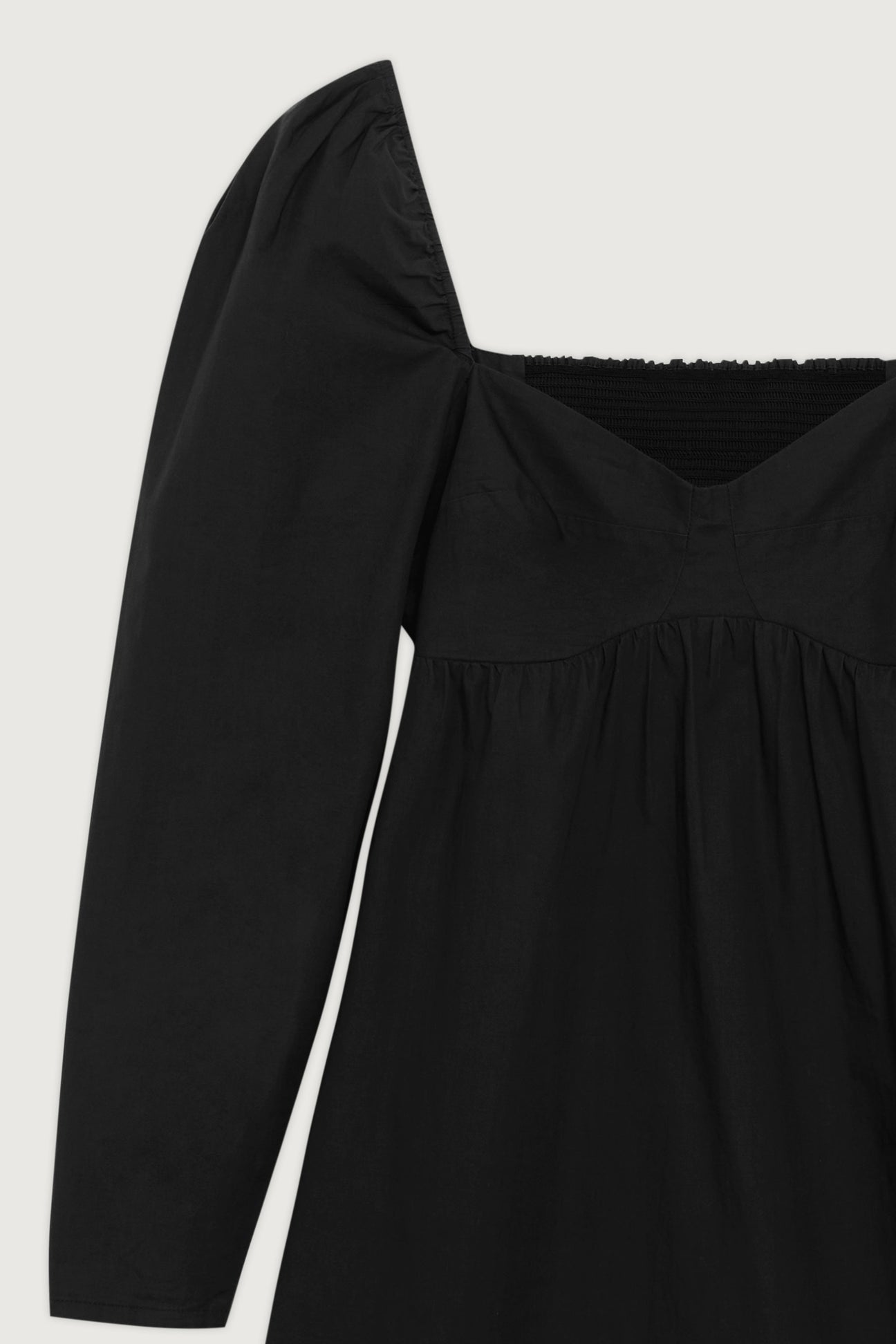 OAK + FORT - Black Sweetheart Puff Sleeve Mini Dress in Cotton Poplin | Size Medium