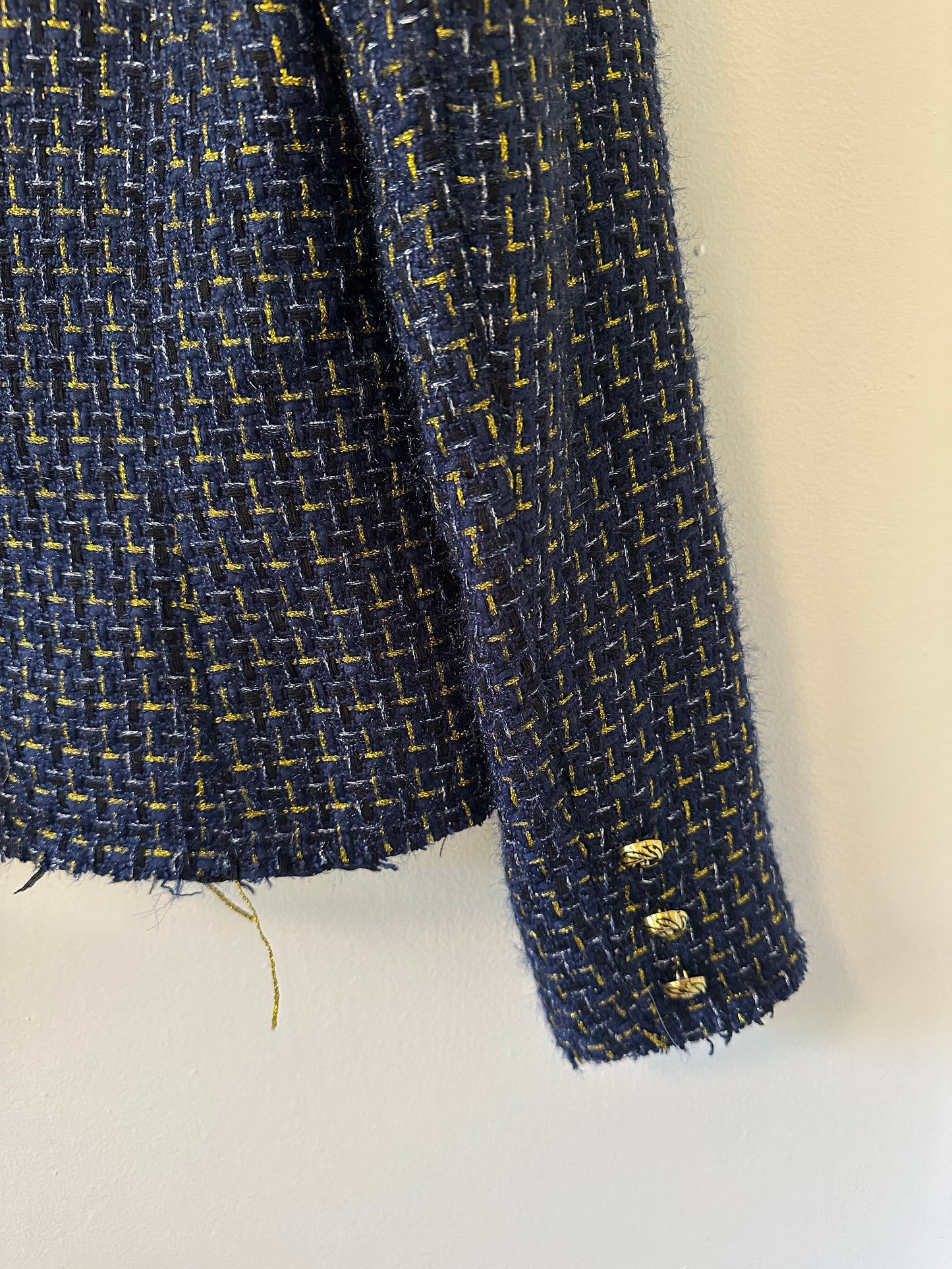 Aqua Cutaway Tweed Double Breasted Jacket in Navy | Size Medium
