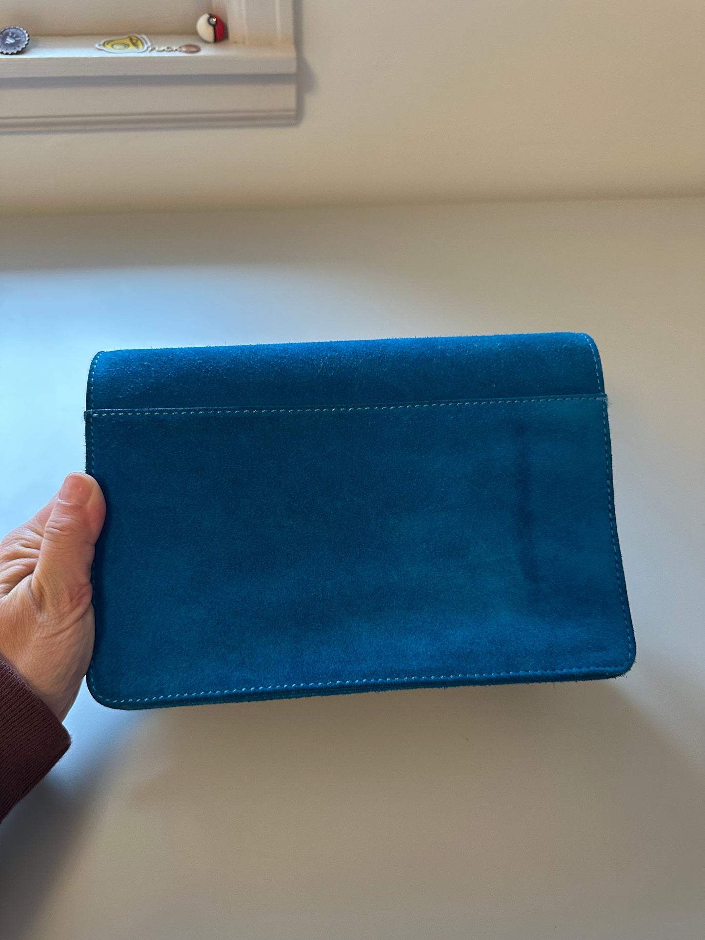 Banana Republic Bright Blue Suede Crossbody Bag with Gold Hardware and Chain