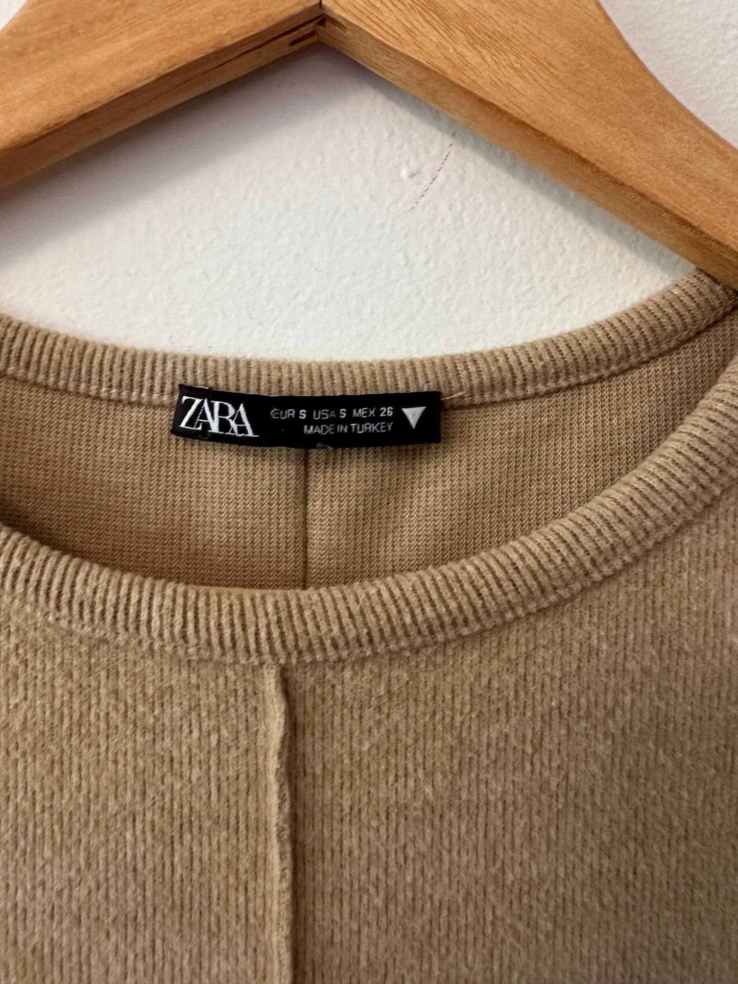 Zara Tan Mini Sweater Dress with Short Sleeves | Size Small