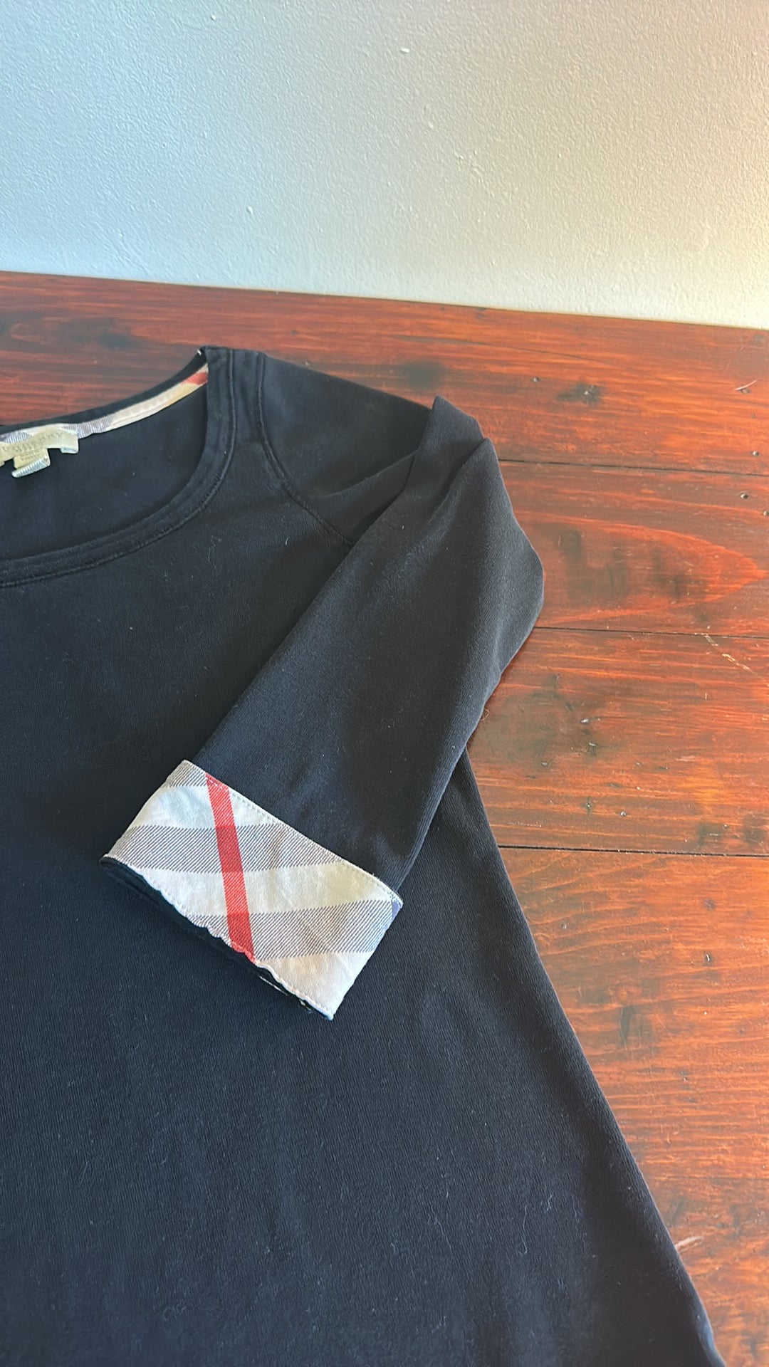 Burberry Brit Black 3/4 Sleeve Crew Neck T-Shirt - Size XS