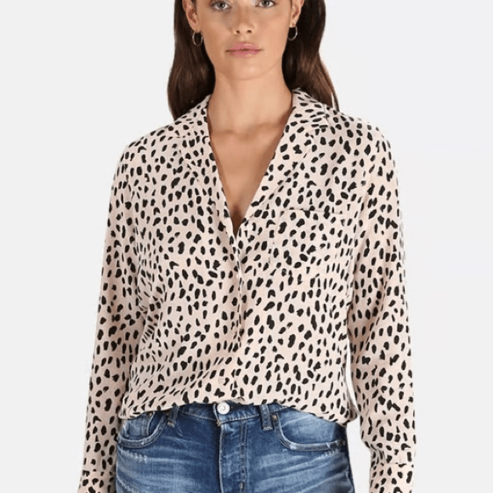 Rails Rebel Leopard Print Silk Button Down Top | Size Large
