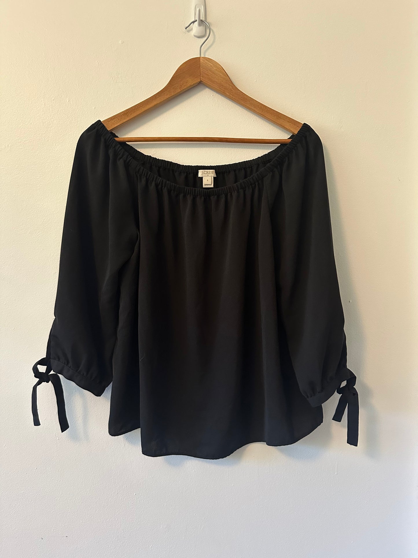 J. Crew Black Off-Shoulder Blouse with Tie Sleeves | Size Small
