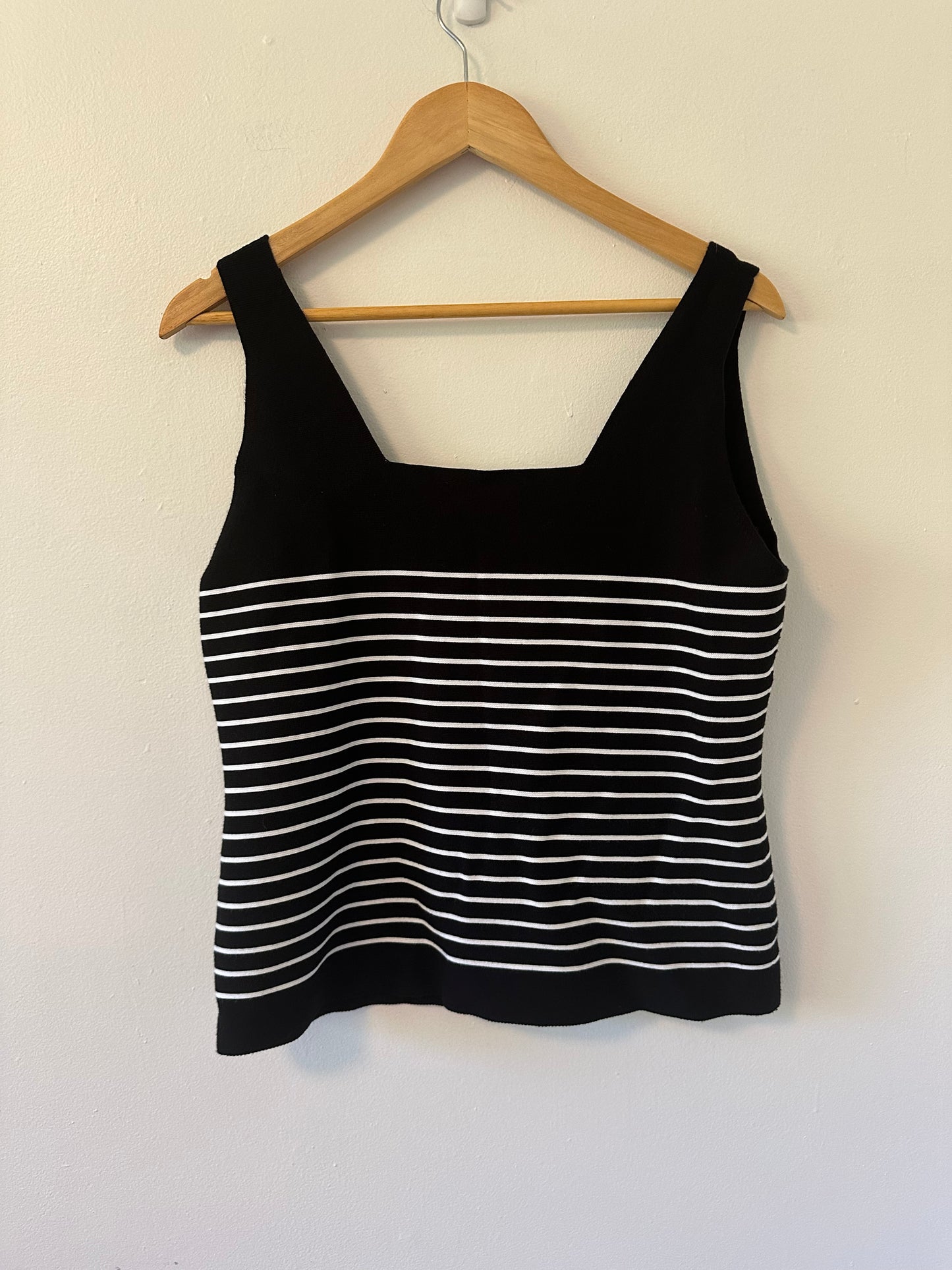Elie Tahari Women's Ellie Squareneck Striped Knit Tank in Black | Size Extra Large
