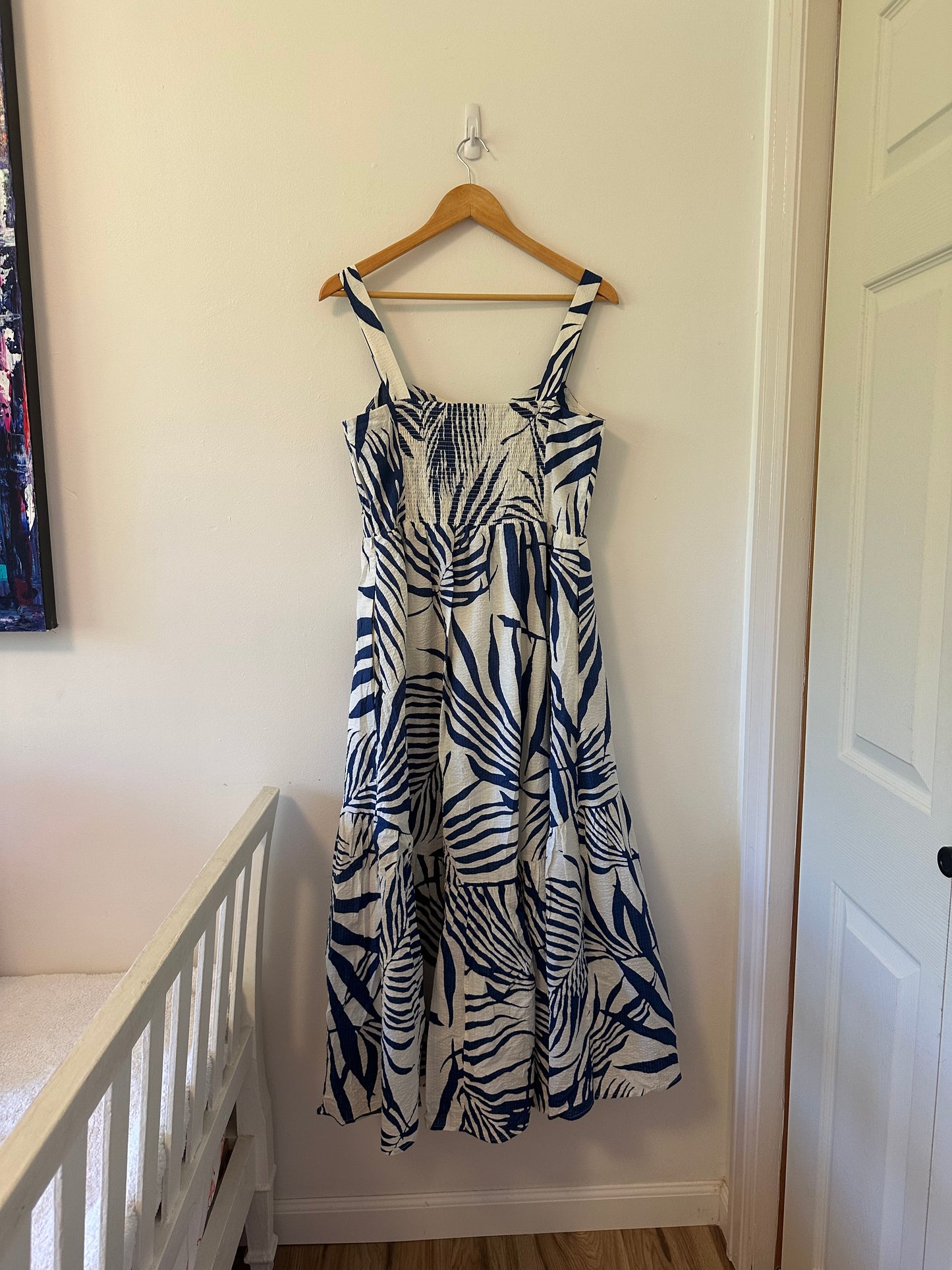 AYR The Magic Moment Dress in Blue Palm Print - Size Medium