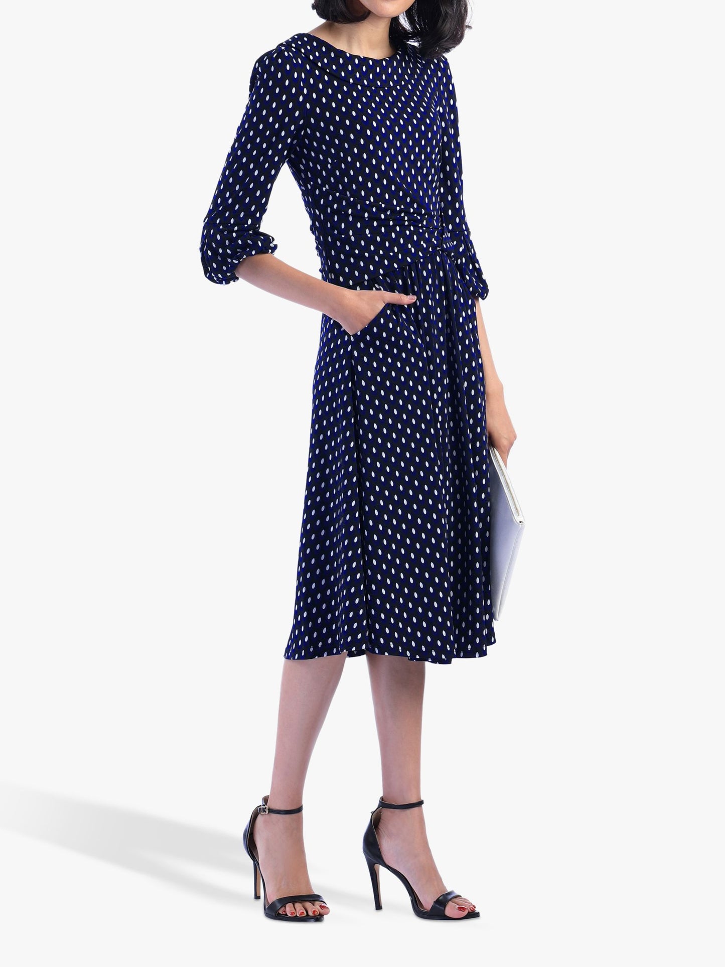 Jolie Moi Roll Collar Shift Dress in Black and Blue | Size 14