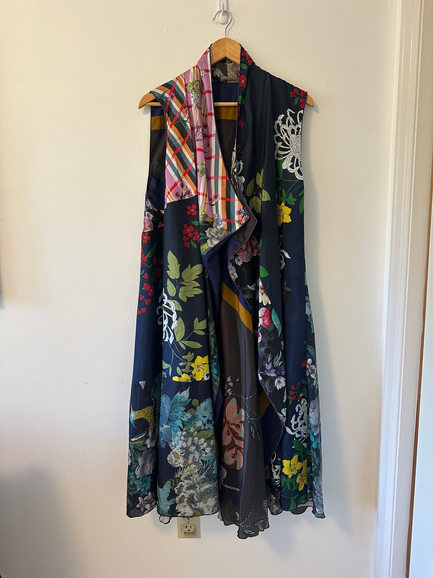 Johnny Was Multicolor Floral Silk Owl Gale Kimono Long Cardigan | Size Medium