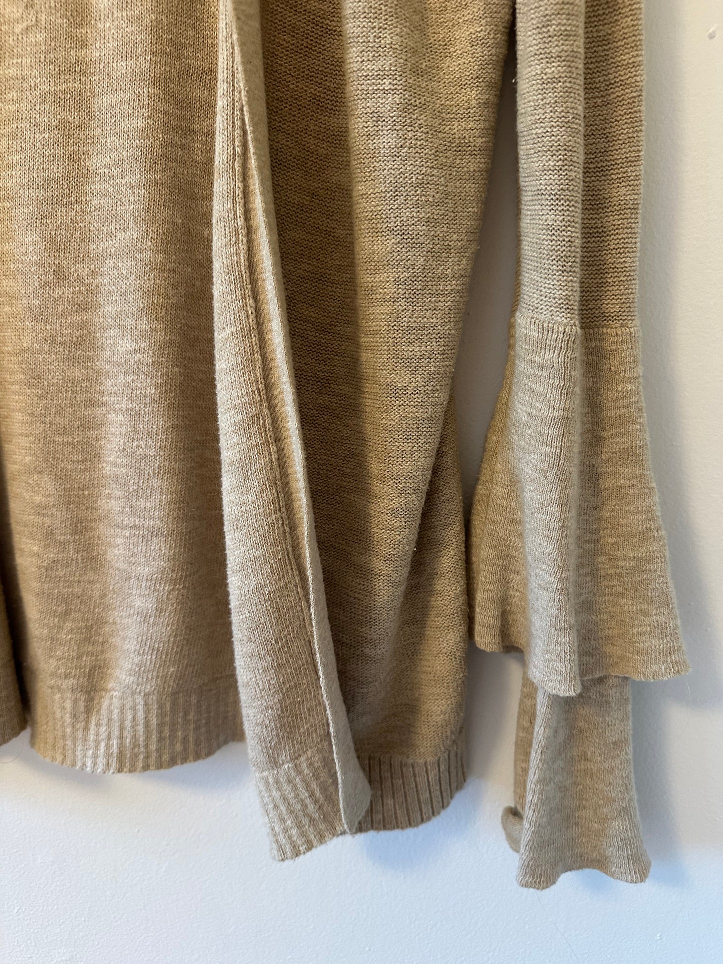 J. Crew Tiered Ruffle Sleeve Tan Open Cardigan Sweater | Size Small