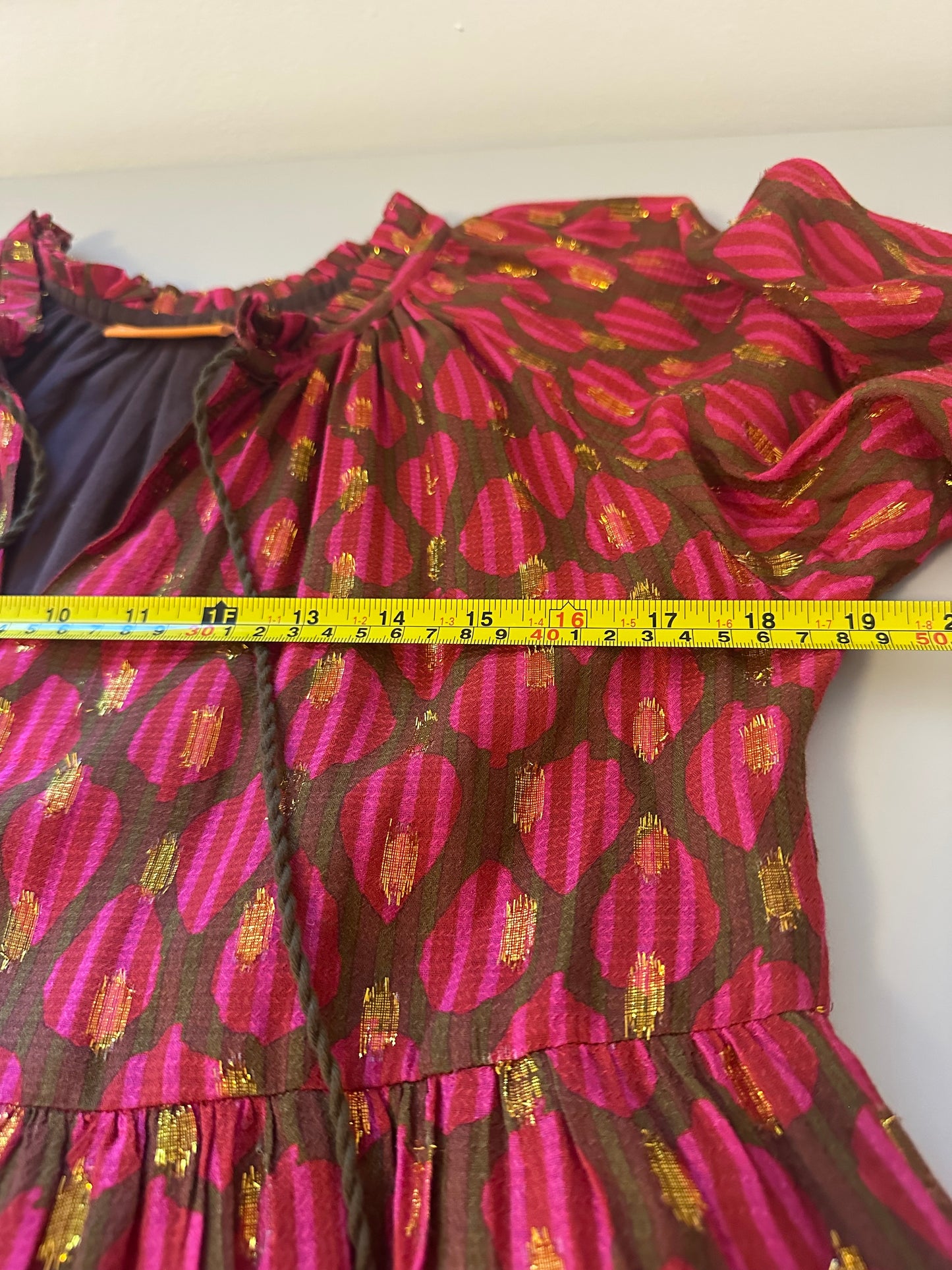 Oliphant - Fig Red and Pink Balloon Long Sleeve Tiered Ruffle Dress | Size Small