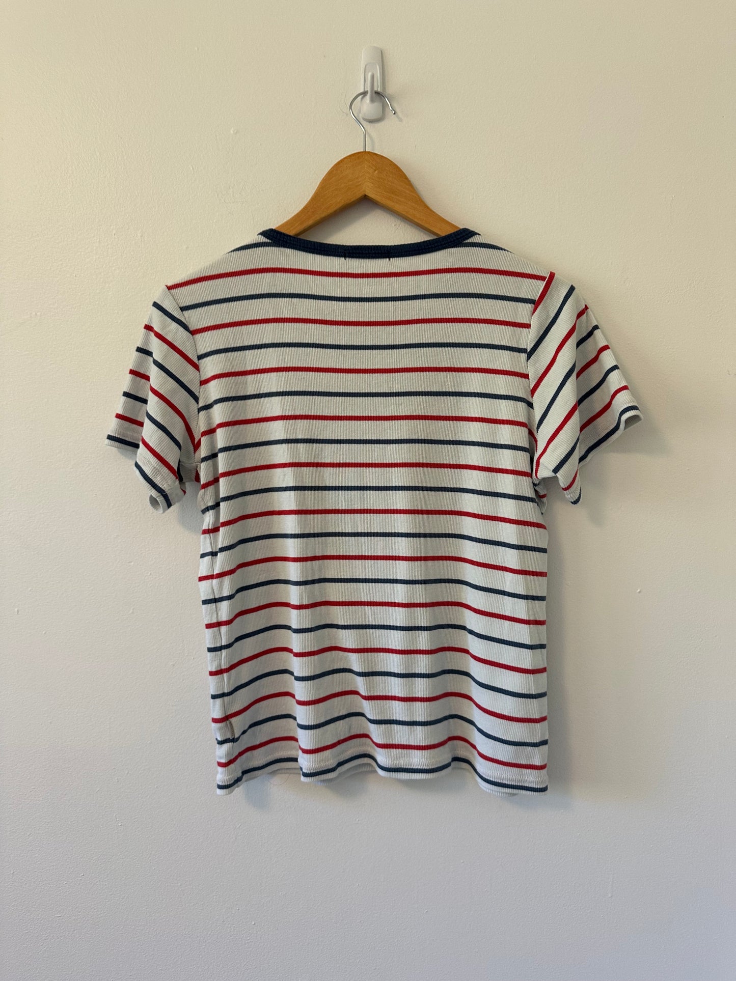 Brixton Red and Navy Striped Ribbed Tee | Size Extra Large