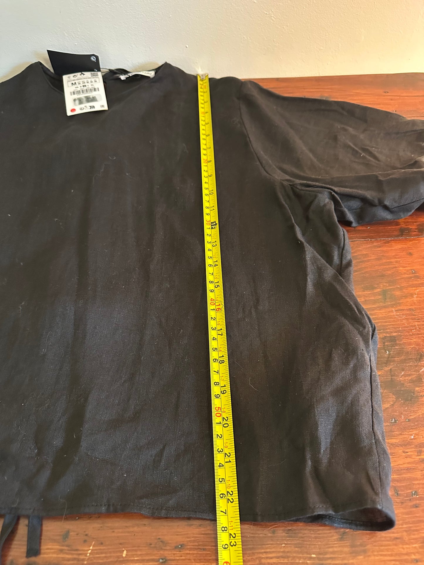 NWT Zara Tie Back Boxy Linen Top in Black- Size Medium