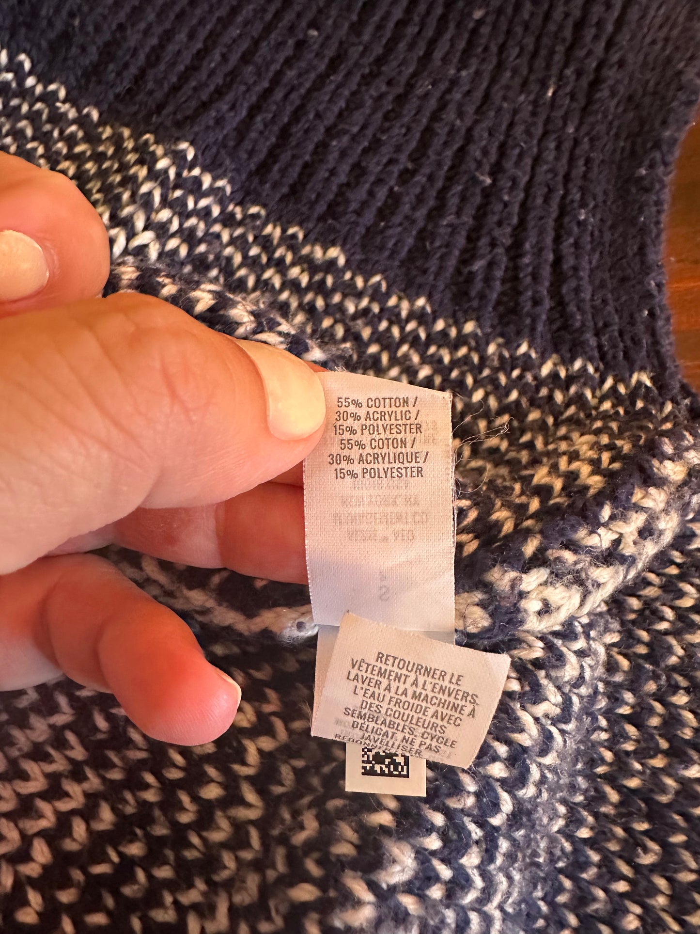 Aerie Navy and White LOVE Turtleneck Quarter Zip Sweater - Size Small