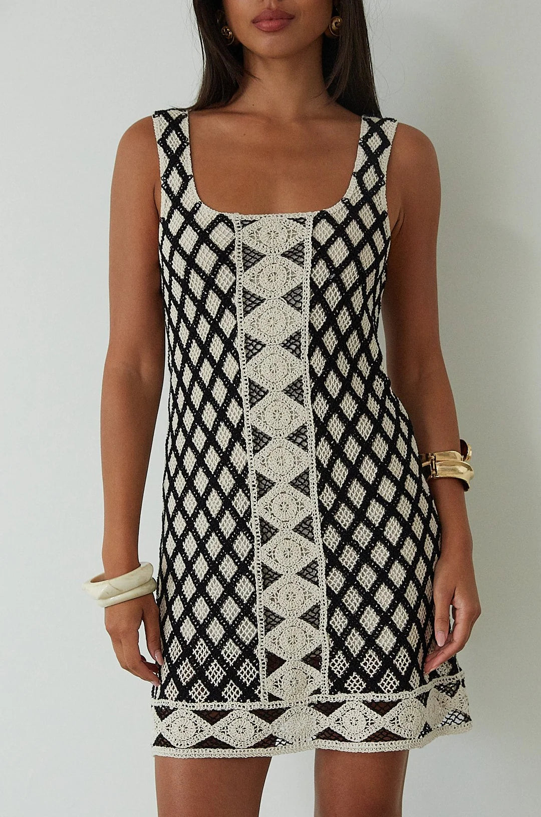 Z Supply Playa Dress in Black and Cream Crochet - Size Medium