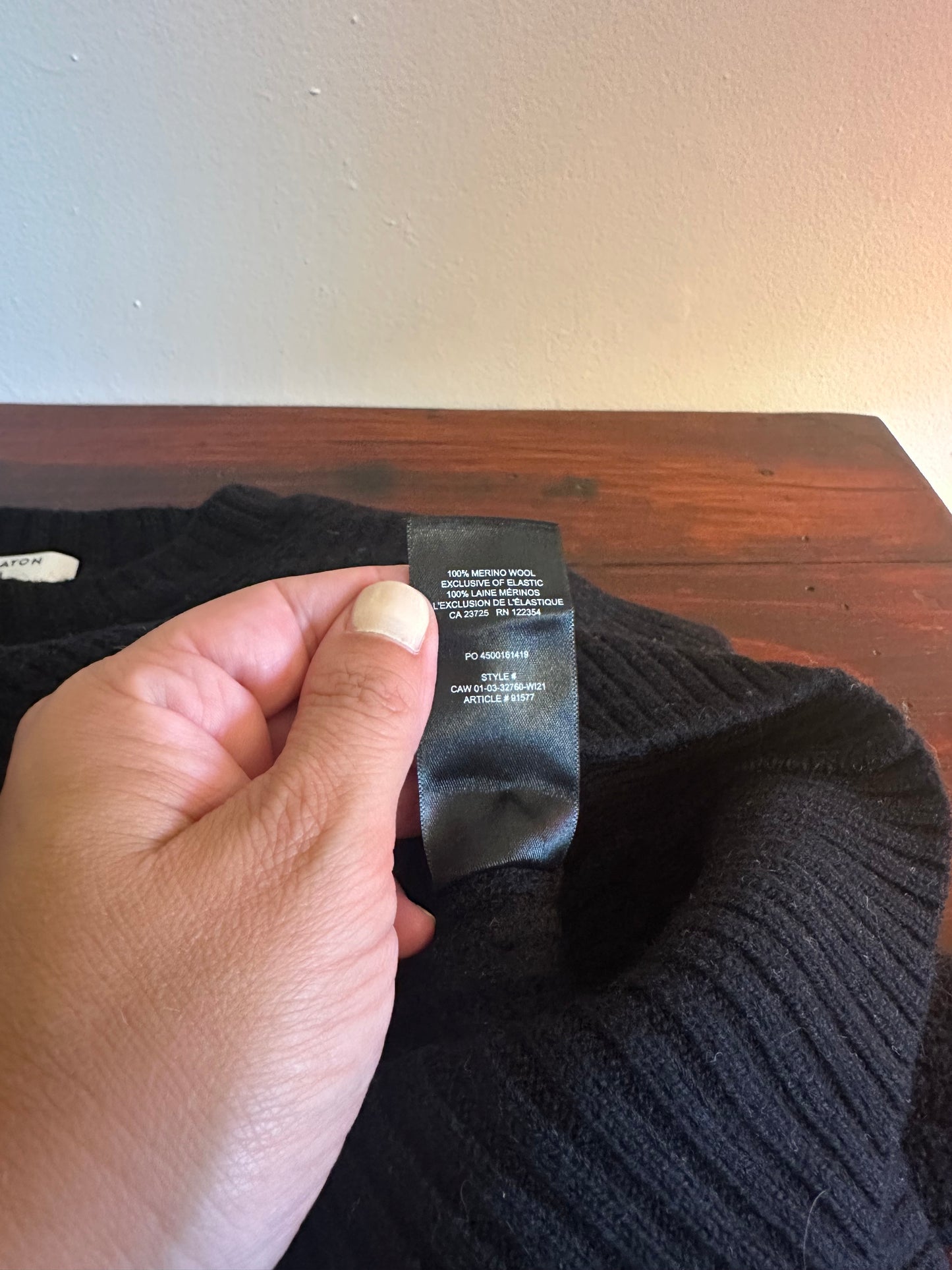 Babaton Black Ribbed Structured Cropped Merino Wool Sweater - Size Small
