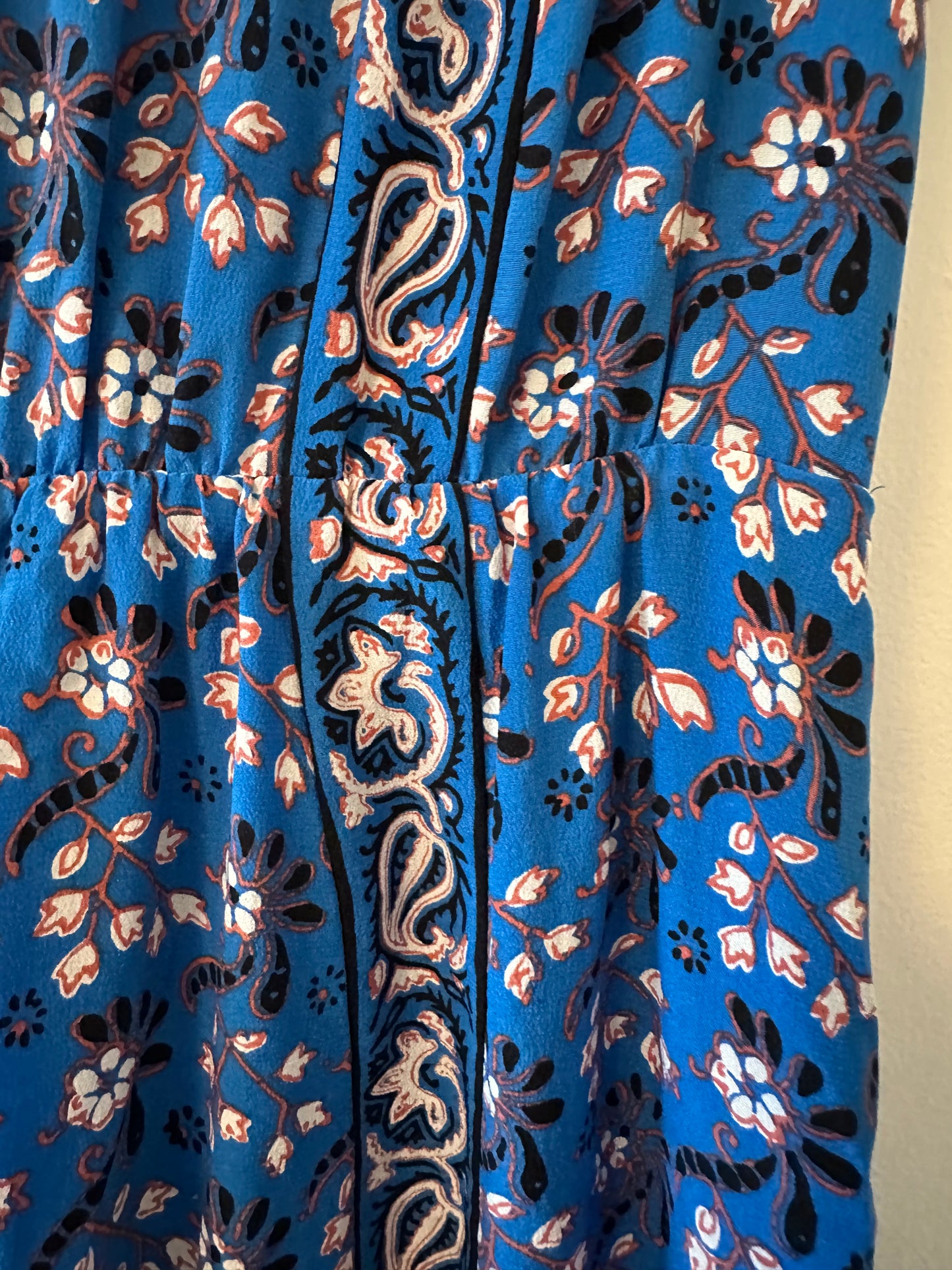 J. Crew Cinched Waist Silk Blue Floral V-Neck Dress - Size 4