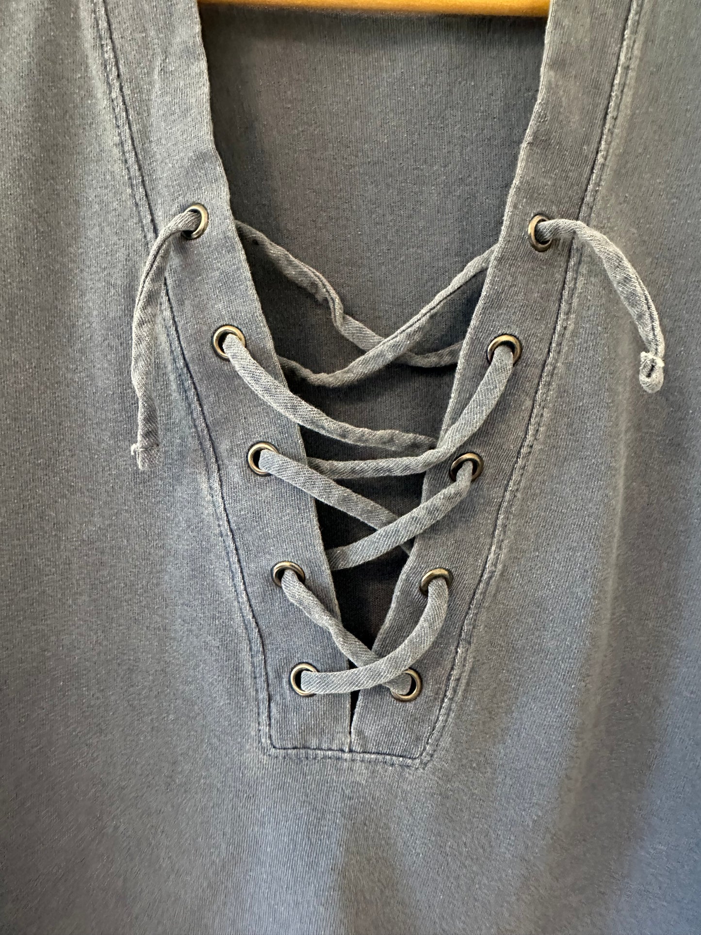 AMO Women's Aviva Blue Lace-Up Tank Top in Blue - Size Small