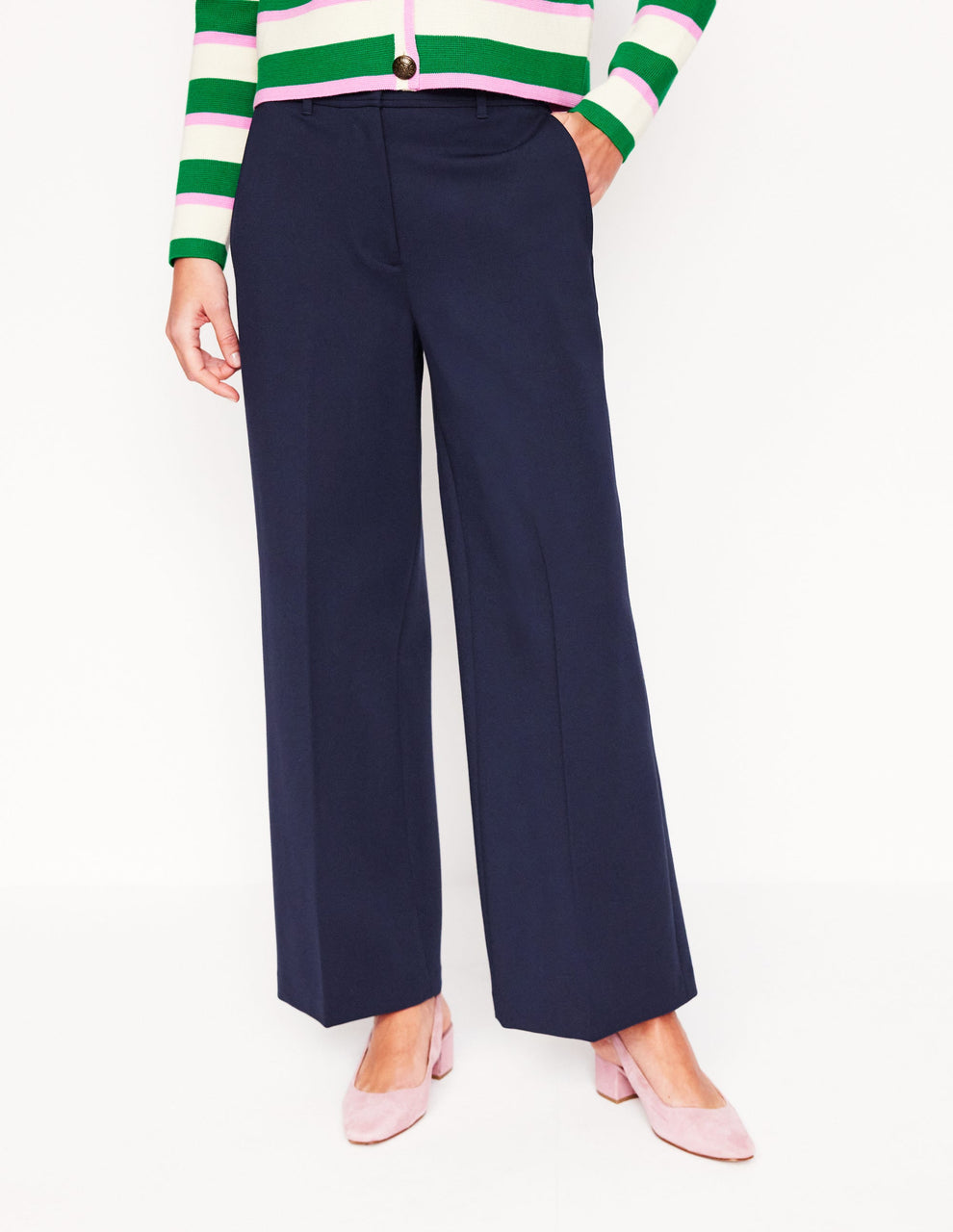 Boden Wide-Leg Ponte Pants in Navy | Size 12P
