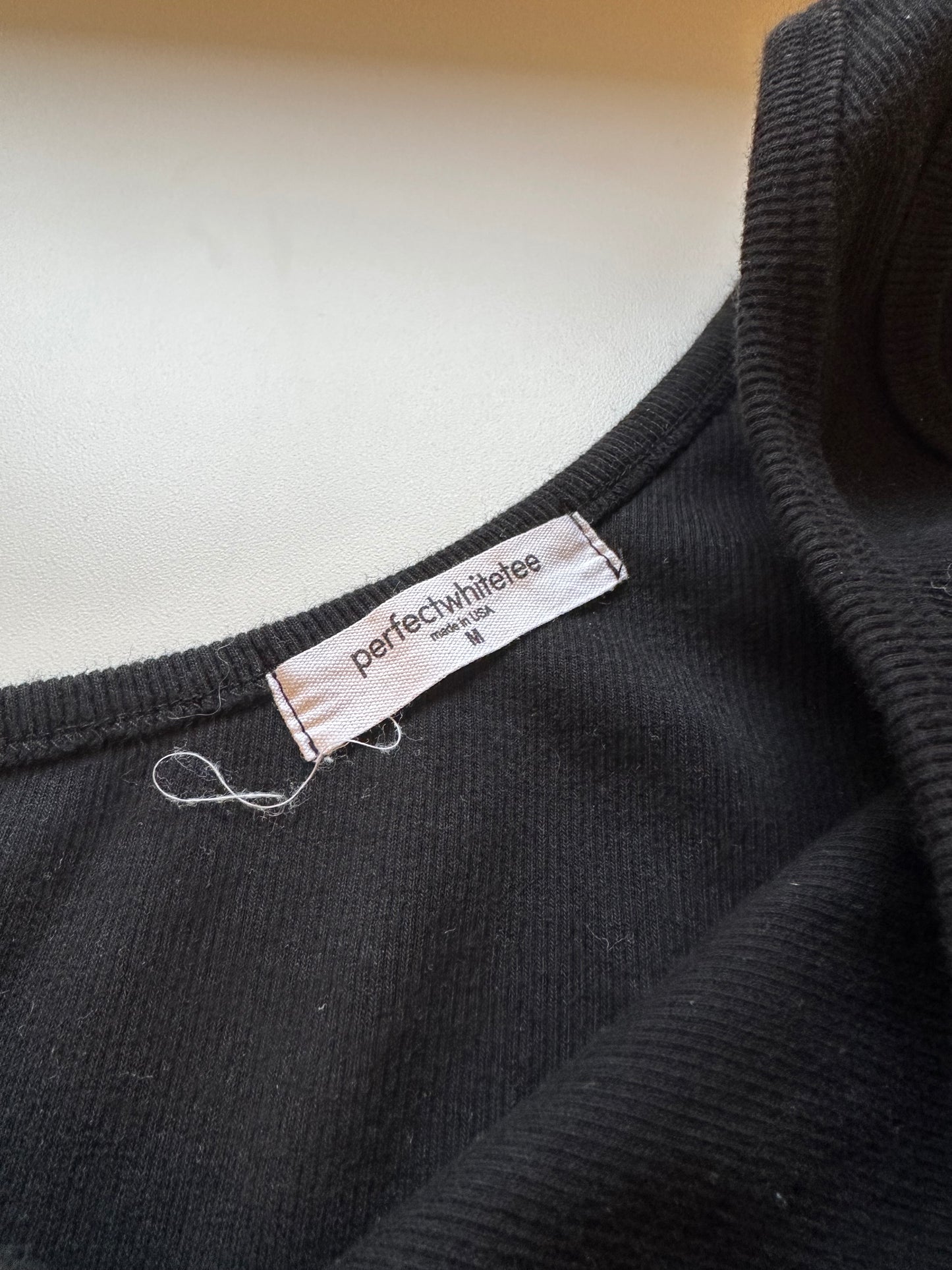 perfectwhitetee Call Me One Shoulder Structured Rib Tank in Black | Size Medium