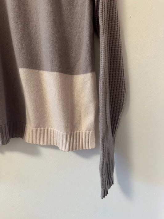 Duffy Purple and Pink Colorblock Crew Neck Cashmere Sweater | Size Large