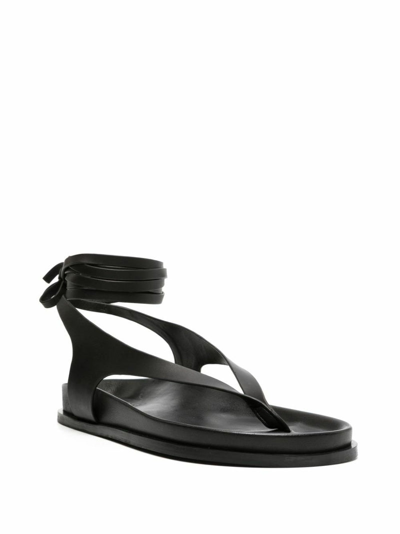A. Emery - Black Leather Ankle Wrap Gladiator Thong Sandals in Box | Size 38