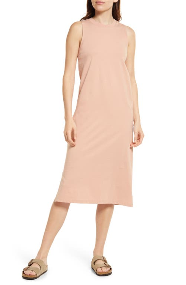 Madewell Crewneck Tank Cotton Midi Dress in Antique Coral Brown Size Medium