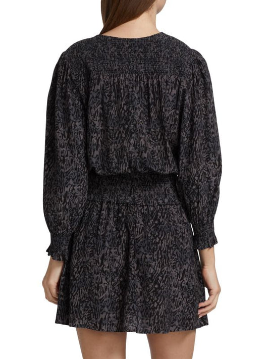 NWT Rails Zana Smocked Blouson Mini Dress in Abstract Animal Size Small