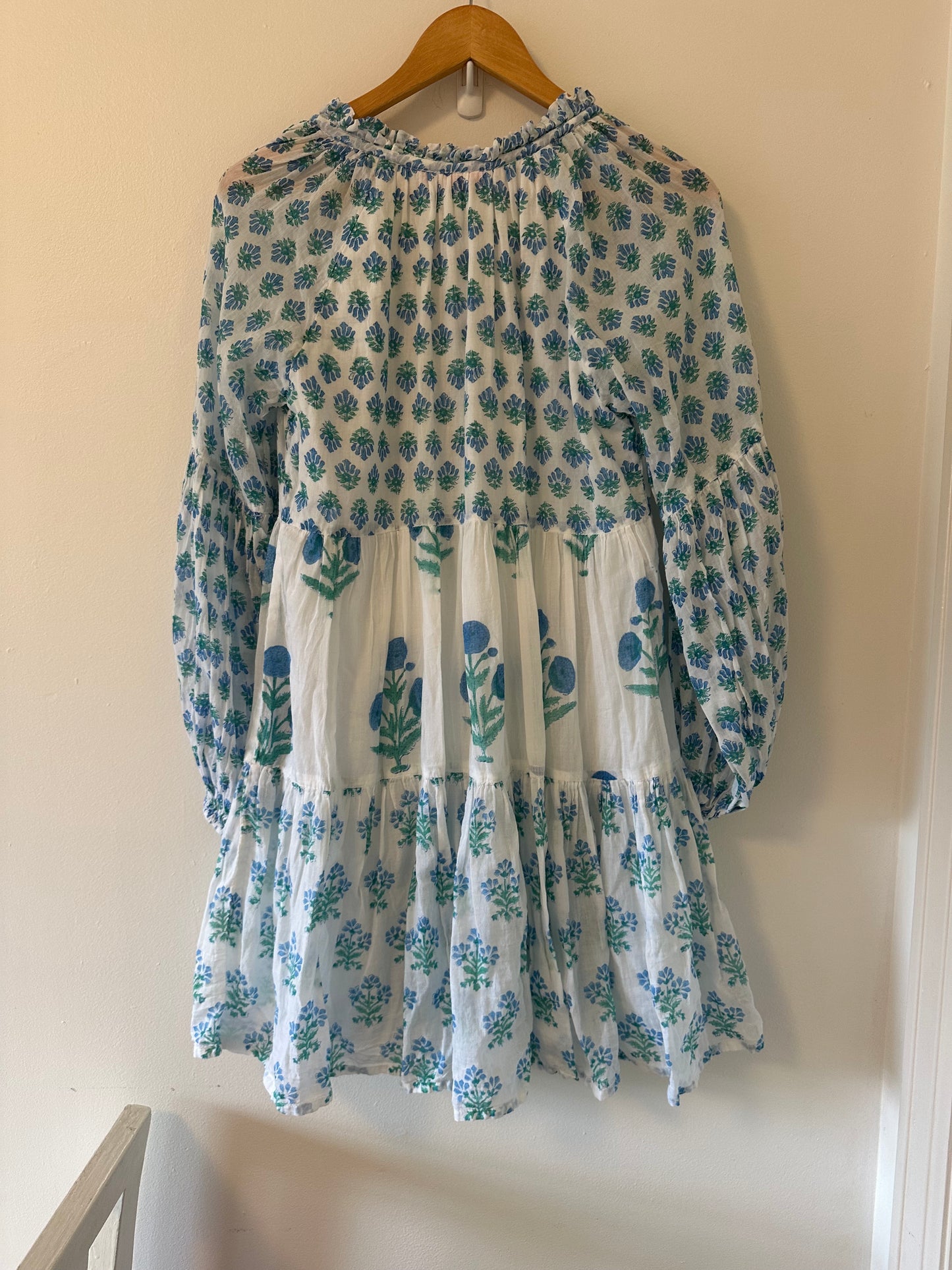 Oliphant Tuckernuck Exclusive Blue Floral Balloon Sleeve Mini Dress Size Small