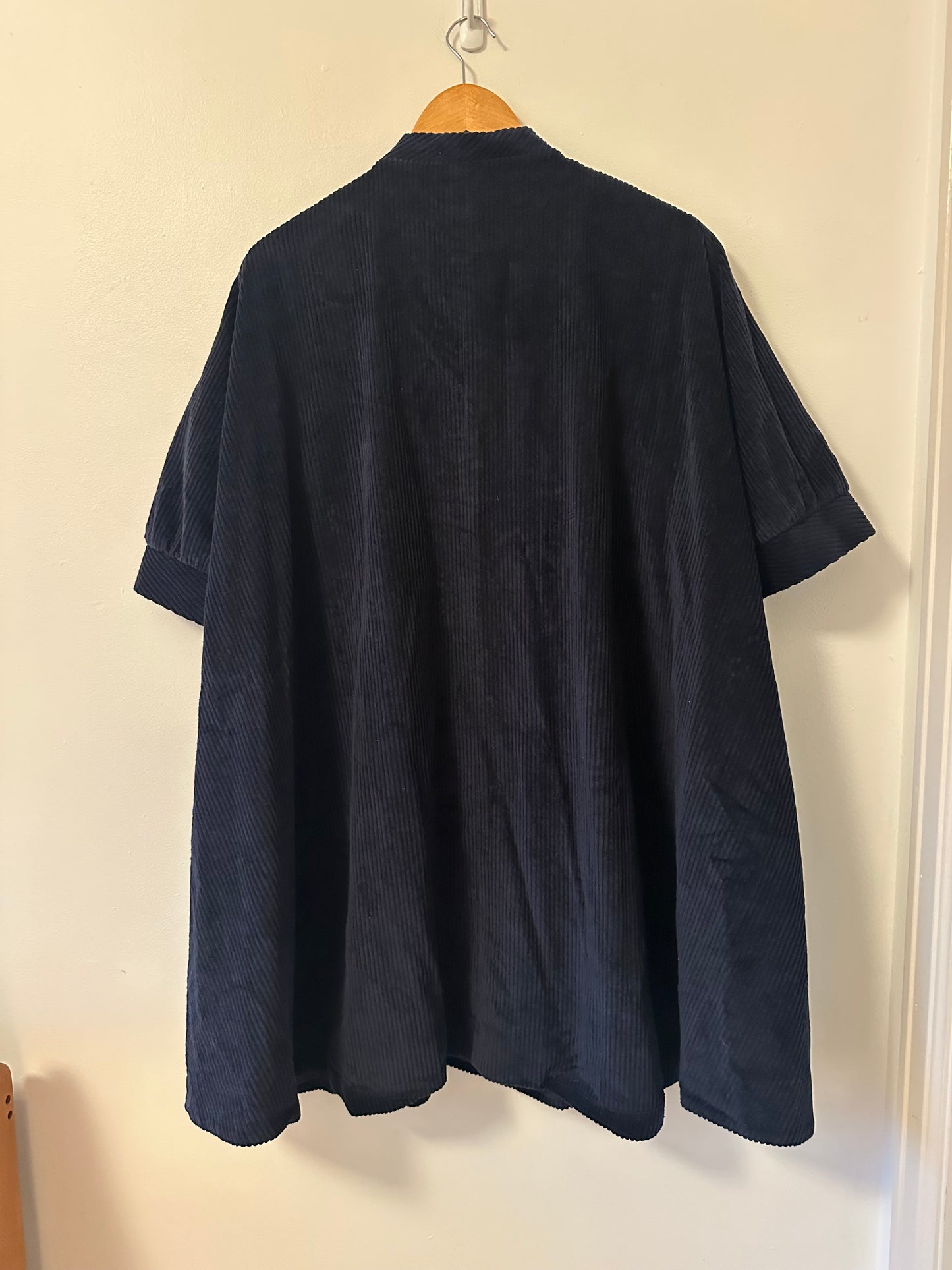 Batsheva Beray Corduroy Coat Double Breasted Mini Dress in Navy | Size XS