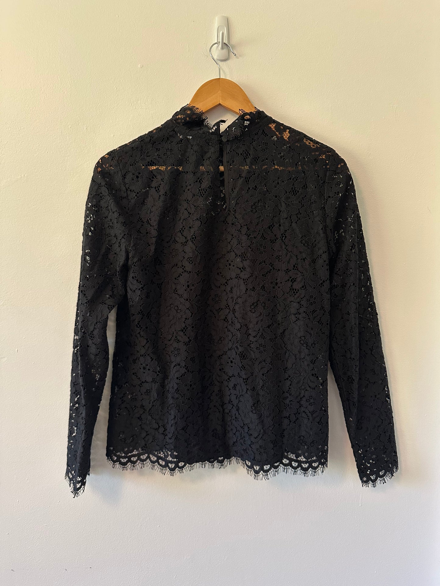 J. Crew Scalloped Black Lace Women's Mock Neck Blouse | Size 2