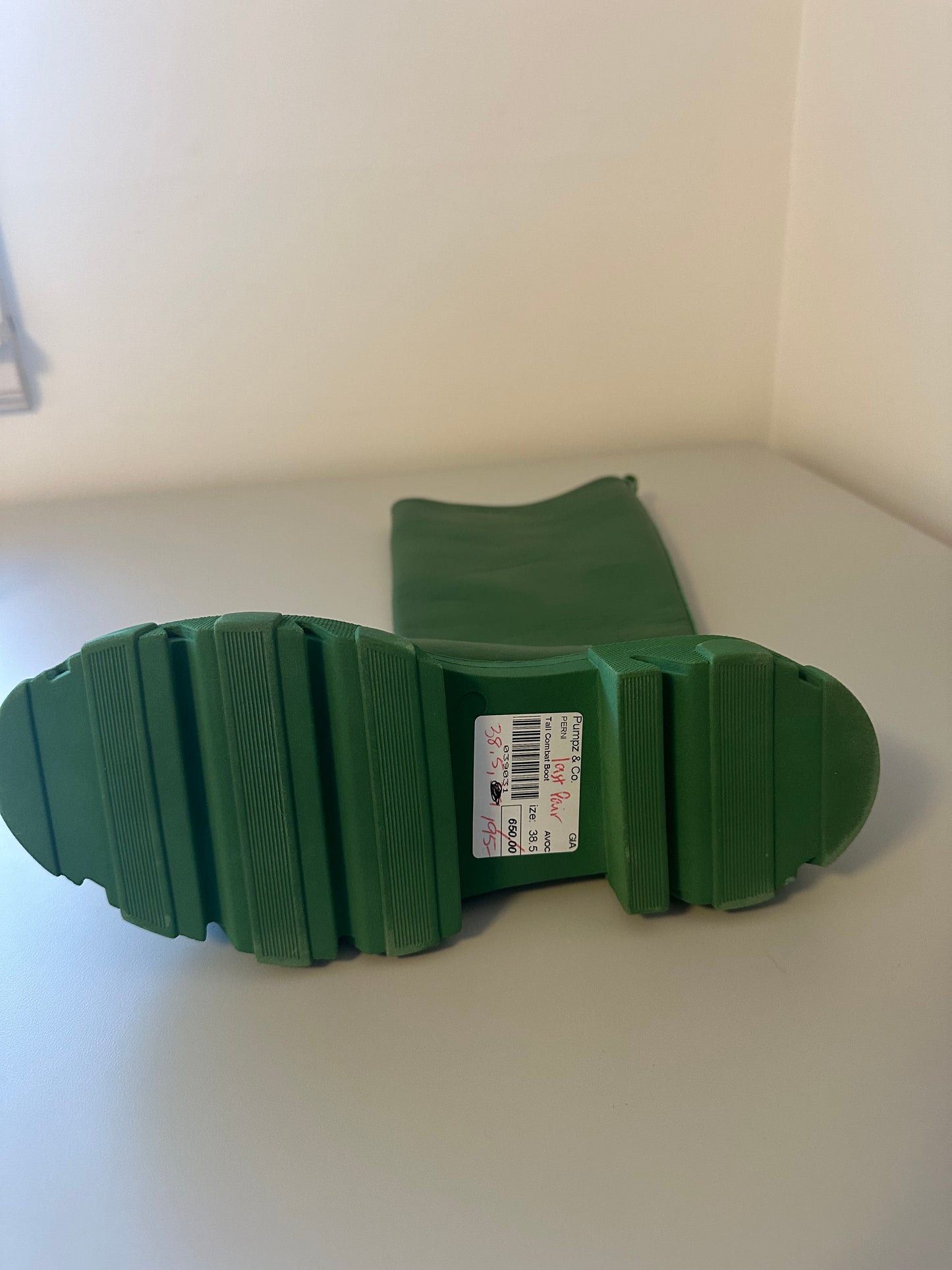 Gia Borghini x Pernille Tall Green Leather Knee High Rain Boots | Size 38.5