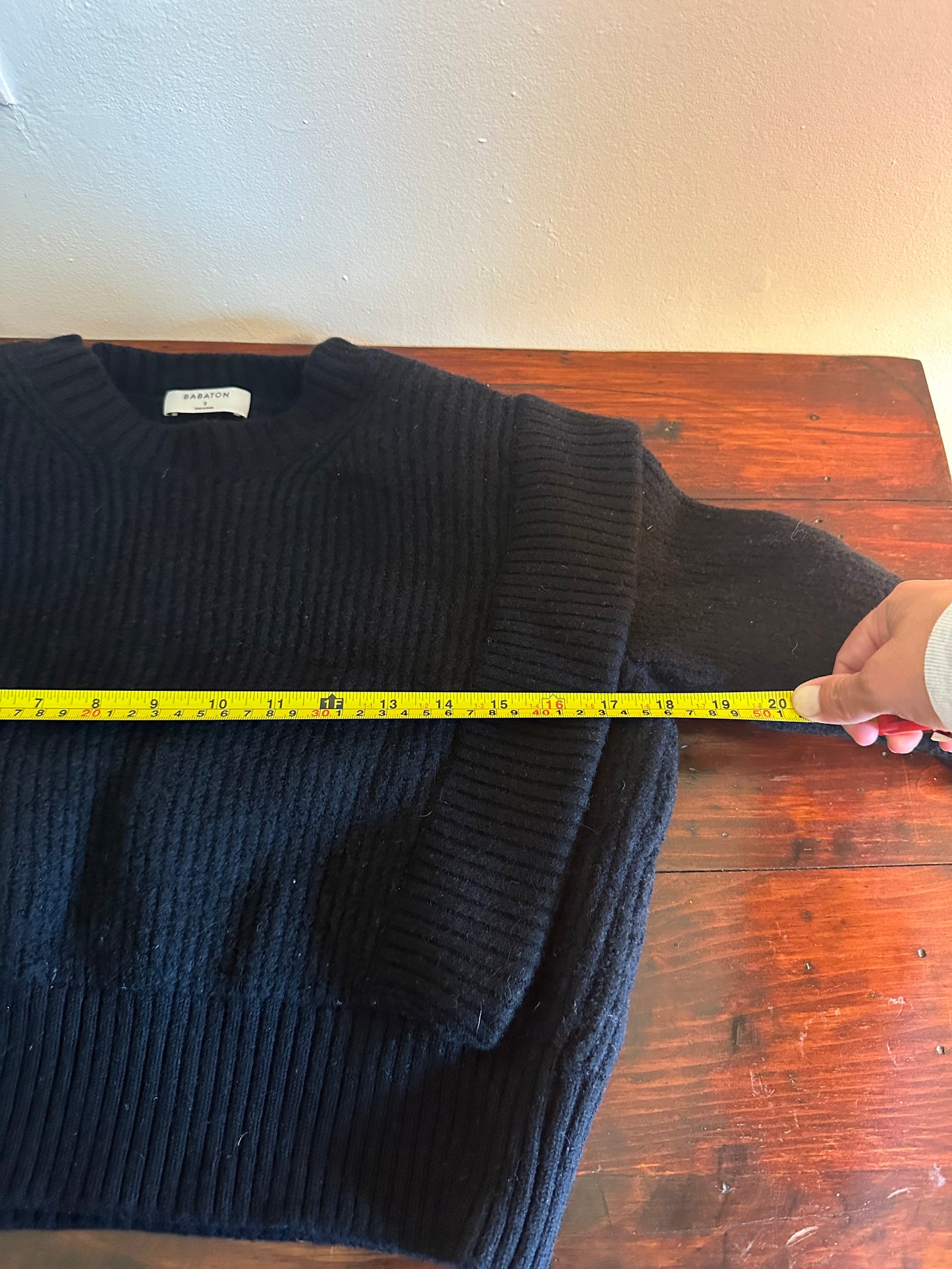 Babaton Black Ribbed Structured Cropped Merino Wool Sweater - Size Small