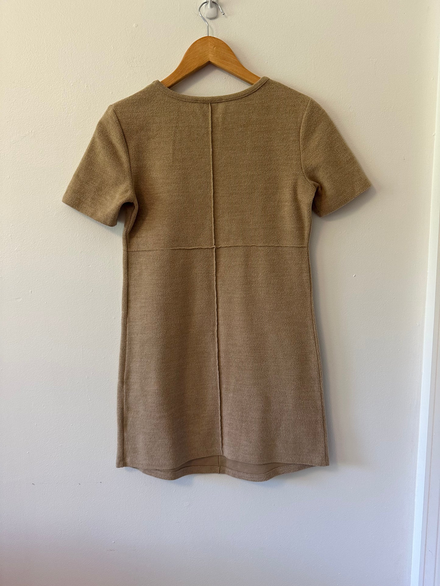 Zara Tan Mini Sweater Dress with Short Sleeves | Size Small