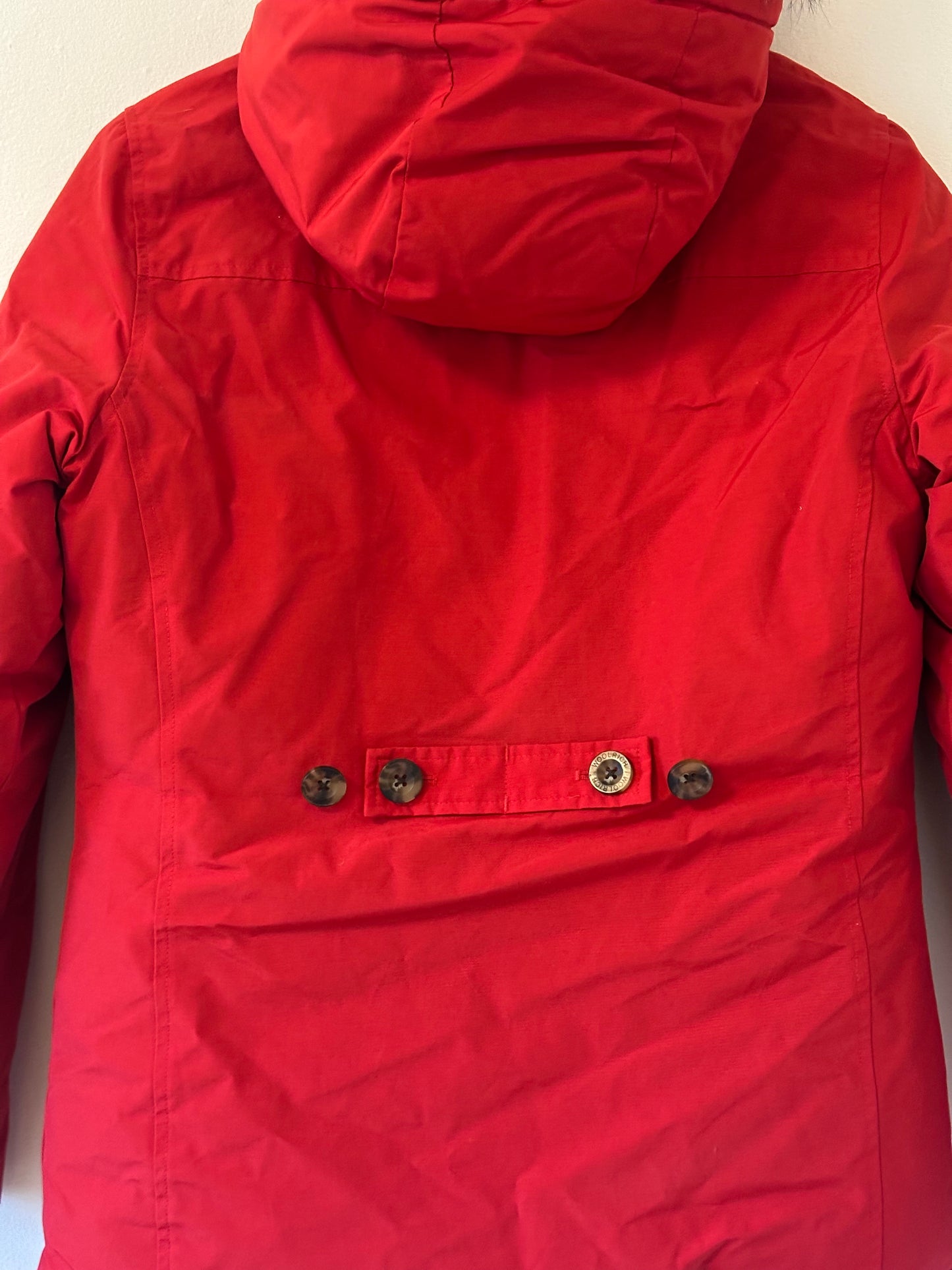Woolrich Arctic Red Hooded Parka with Coyote Fur Trim | Size XS