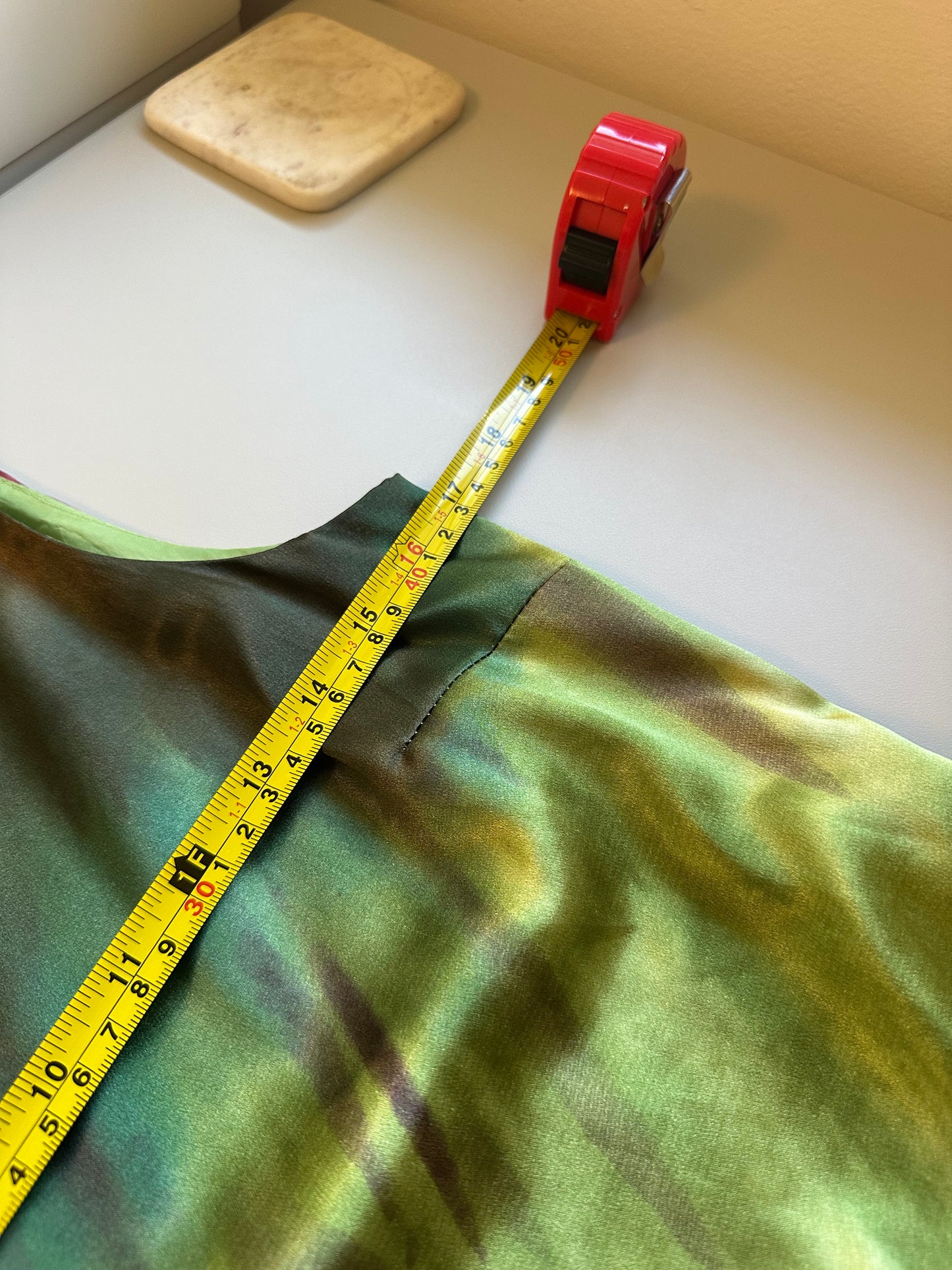 Cartese Sleeveless Belted Silky Dress in Purple and Green Print | Size 4